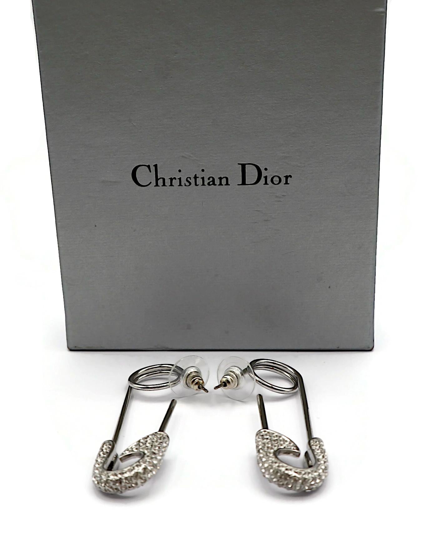 Women's CHRISTIAN DIOR by JOHN GALLIANO Vintage Jewelled Safety Pin Earrings For Sale