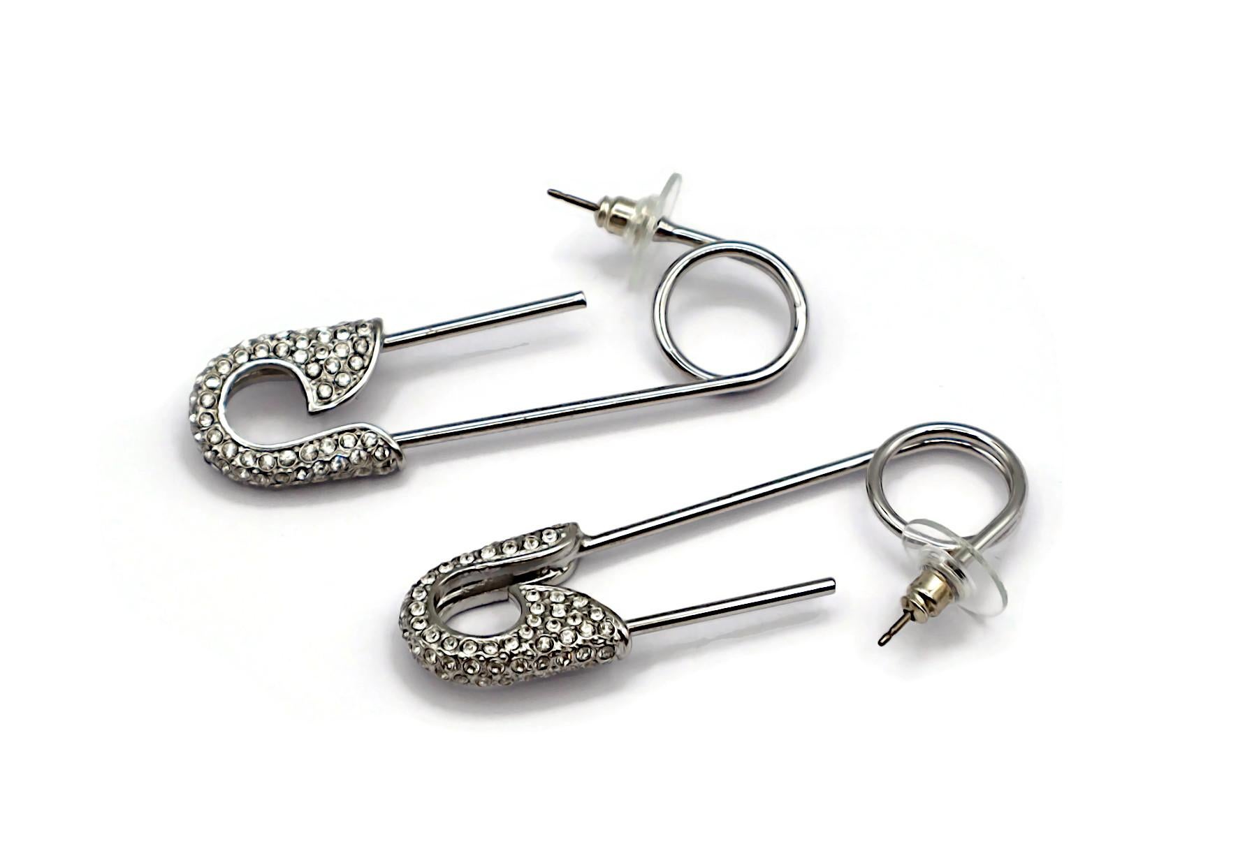 CHRISTIAN DIOR by JOHN GALLIANO Vintage Jewelled Safety Pin Earrings For Sale 1