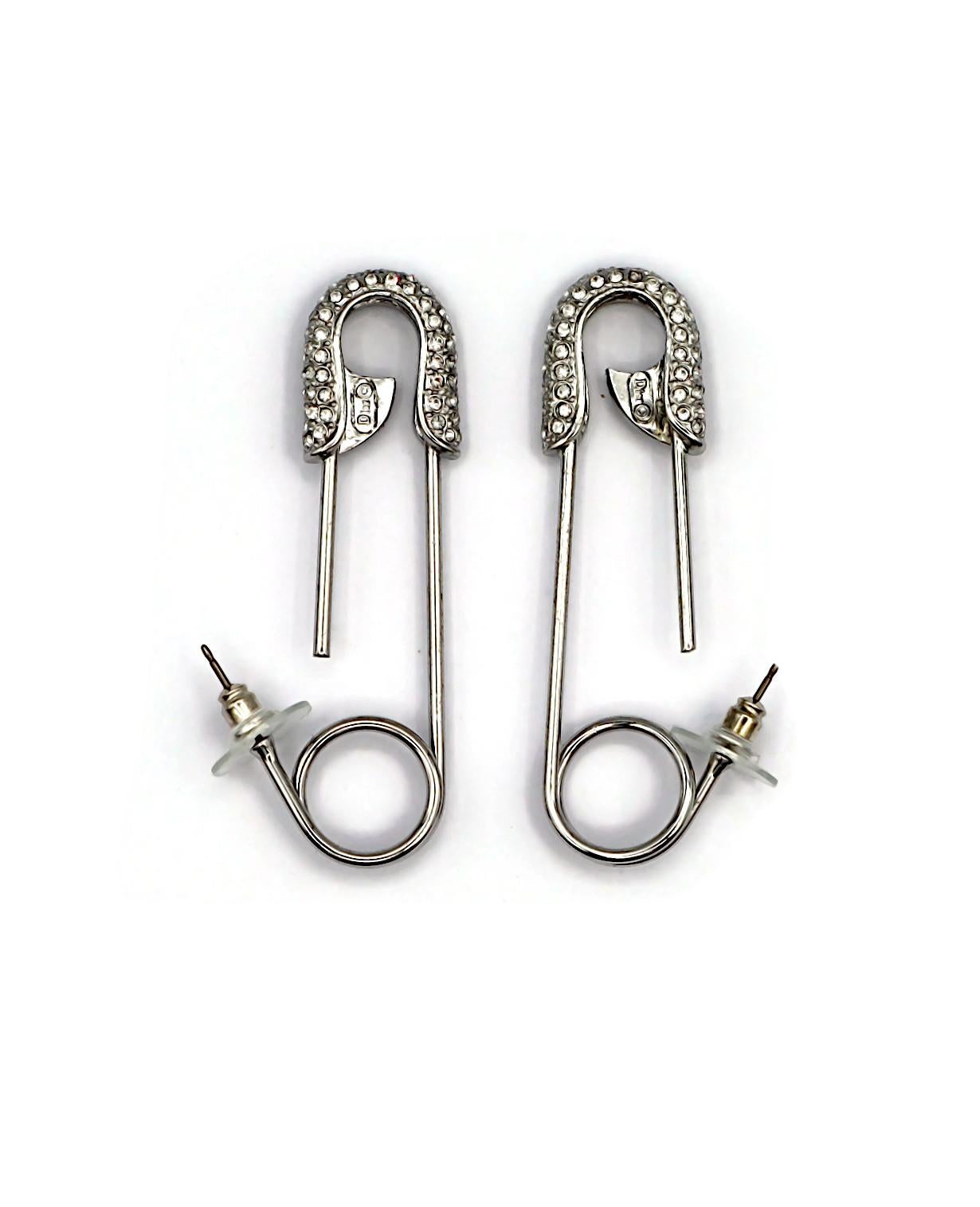 CHRISTIAN DIOR by JOHN GALLIANO Vintage Jewelled Safety Pin Earrings For Sale 3