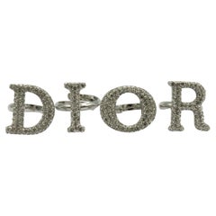 CHRISTIAN DIOR by JOHN GALLIANO Vintage Jewelled Silver Tone D I O R Ring Set