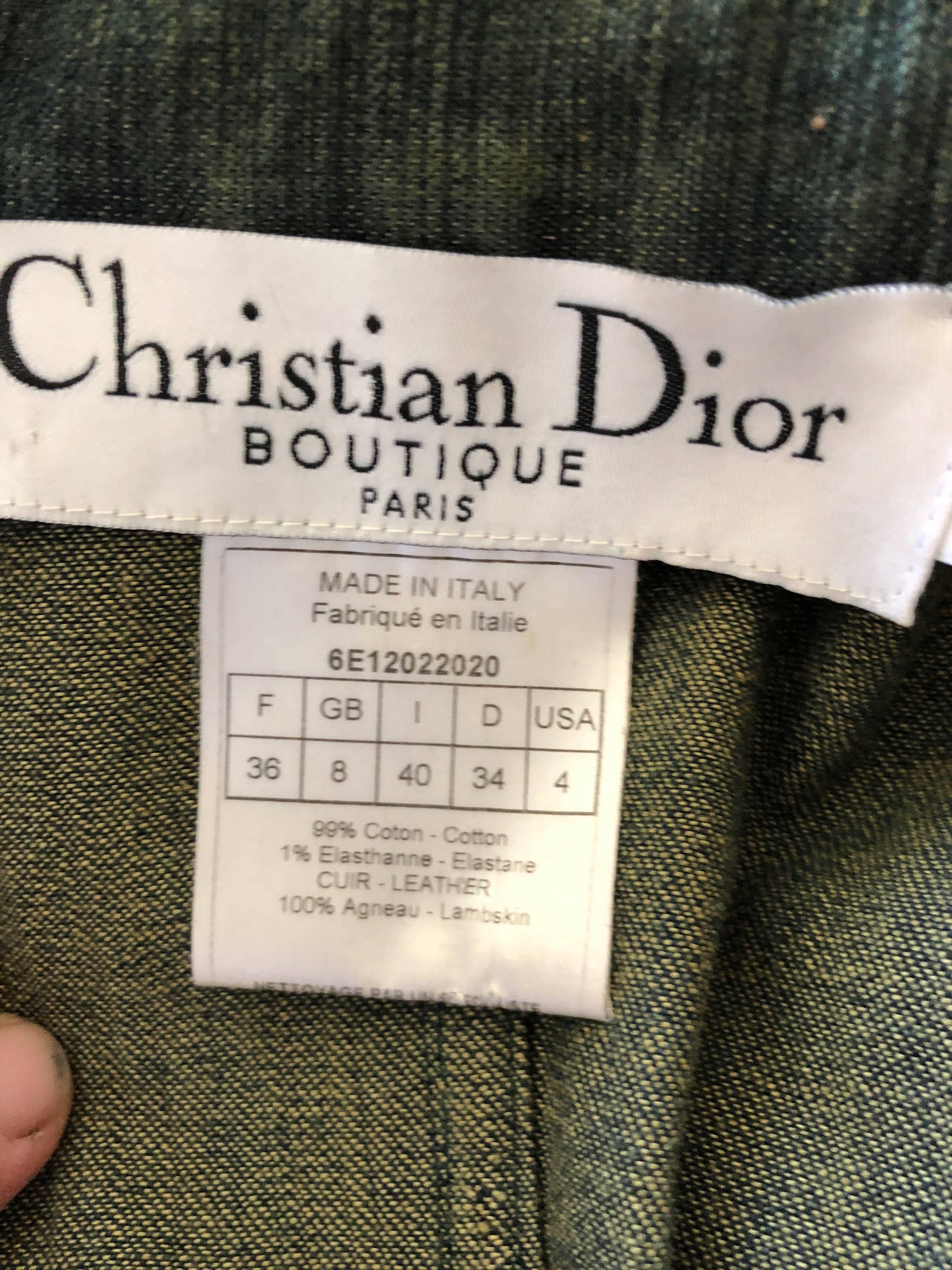 Christian Dior by John Galliano Vintage Leather Embellished Denim Bar Jacket For Sale 5