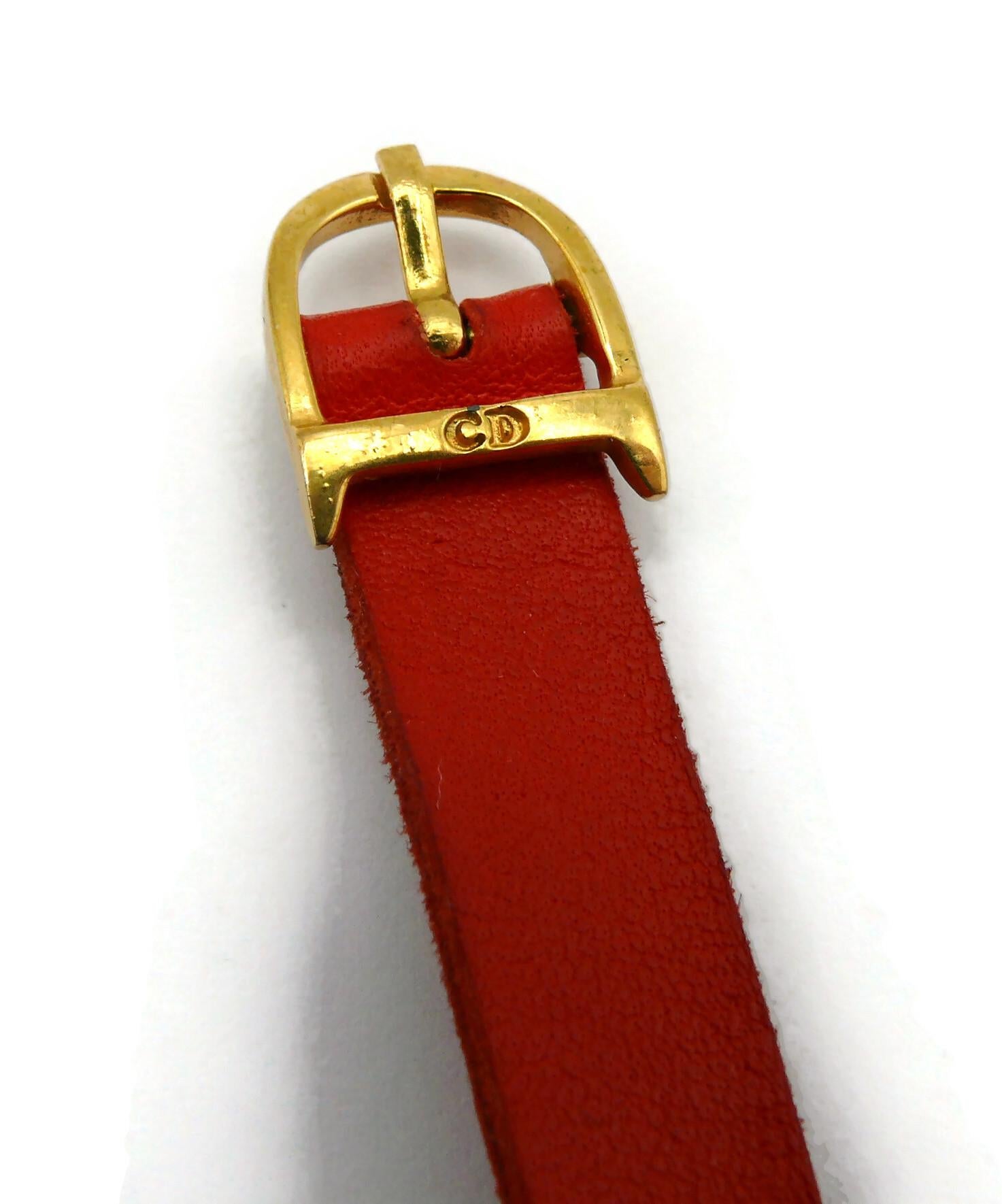 CHRISTIAN DIOR by JOHN GALLIANO Vintage Red Leather & Badges Choker Necklace For Sale 13