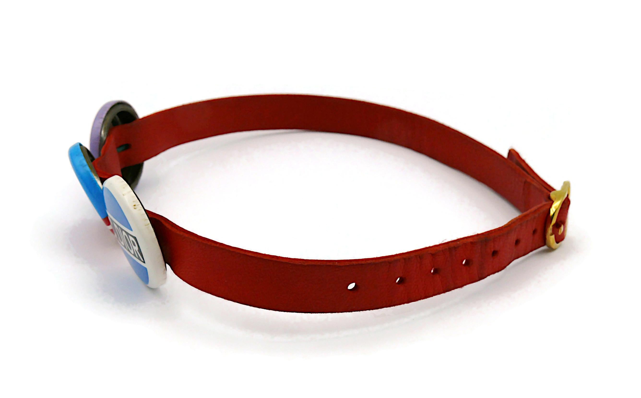 Women's CHRISTIAN DIOR by JOHN GALLIANO Vintage Red Leather & Badges Choker Necklace For Sale