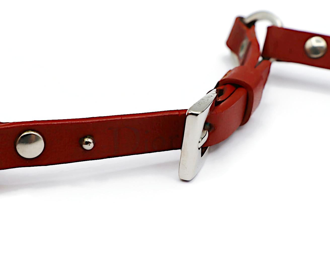 CHRISTIAN DIOR by JOHN GALLIANO Vintage Red Leather Choker Necklace For Sale 14