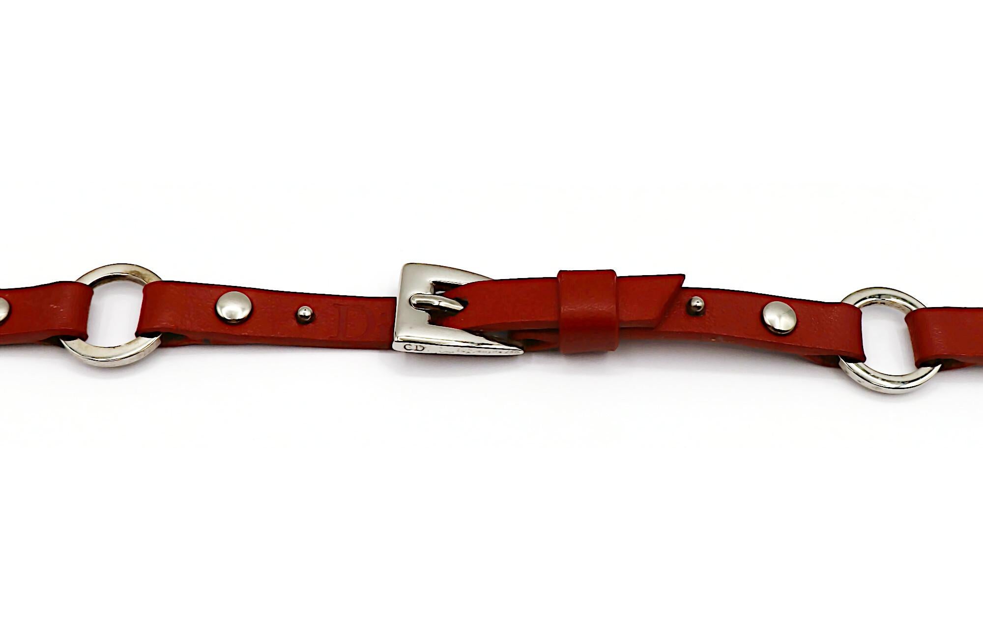 CHRISTIAN DIOR by JOHN GALLIANO Vintage Red Leather Choker Necklace For Sale 2