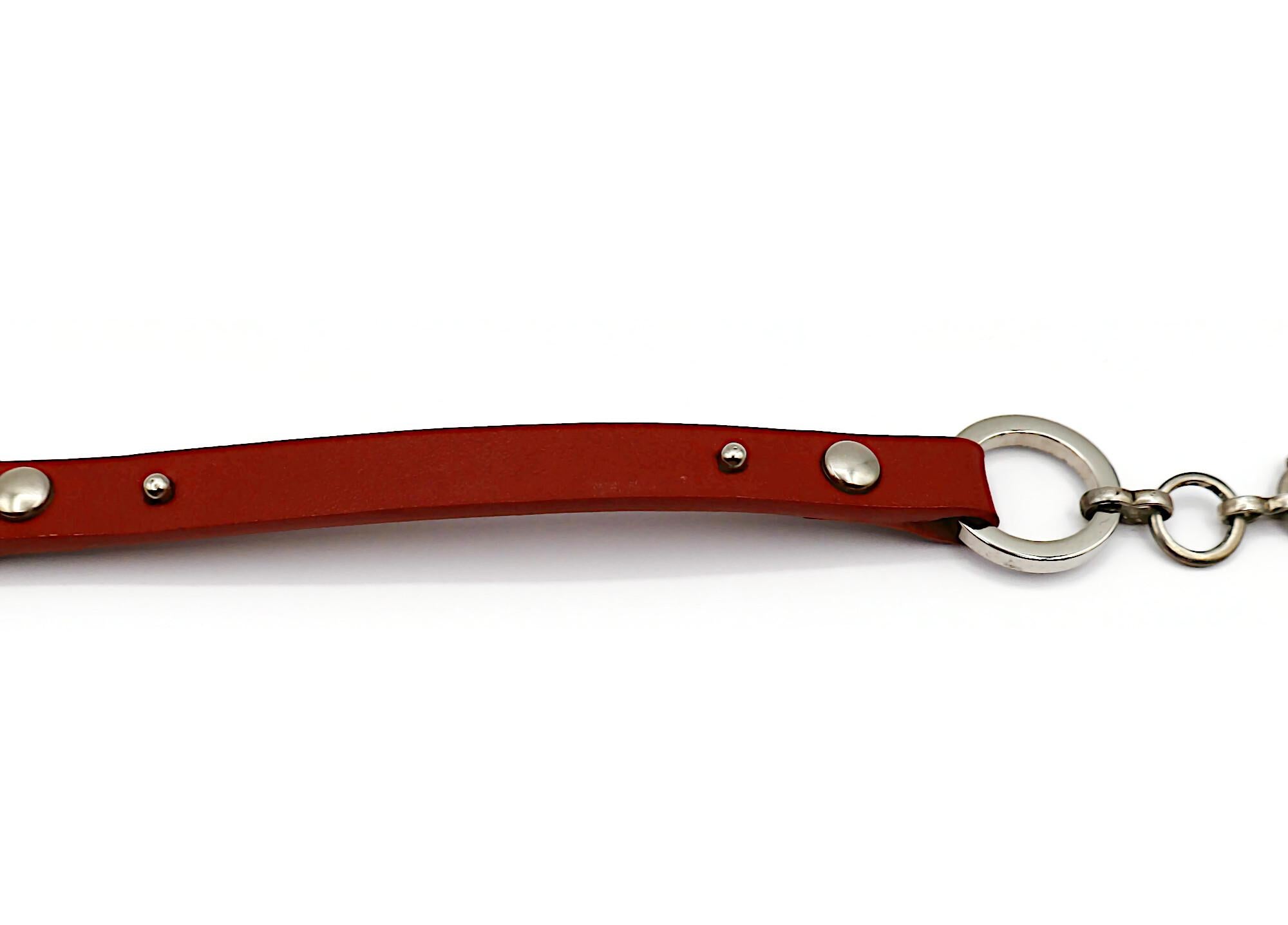 CHRISTIAN DIOR by JOHN GALLIANO Vintage Red Leather Choker Necklace For Sale 4