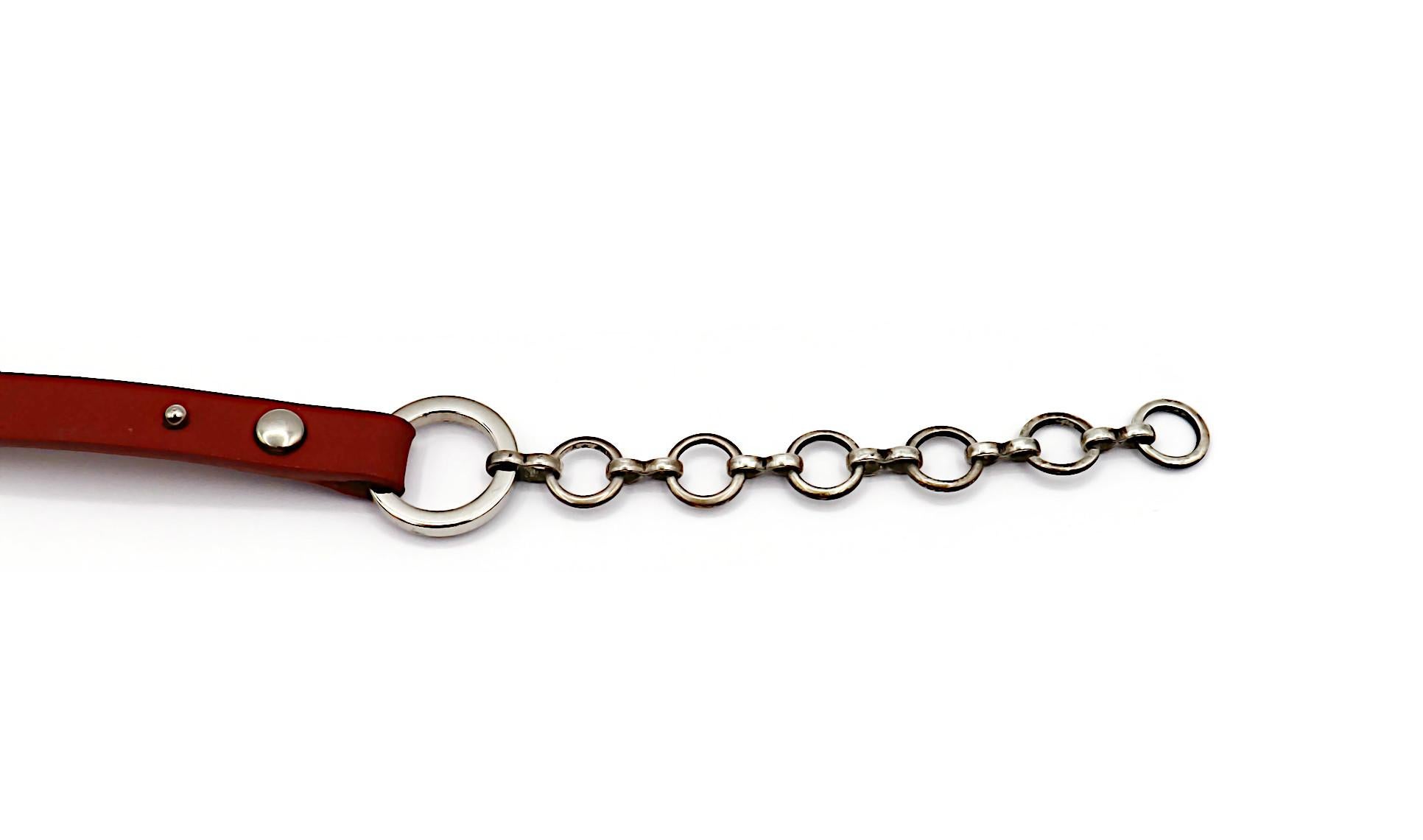 CHRISTIAN DIOR by JOHN GALLIANO Vintage Red Leather Choker Necklace For Sale 5