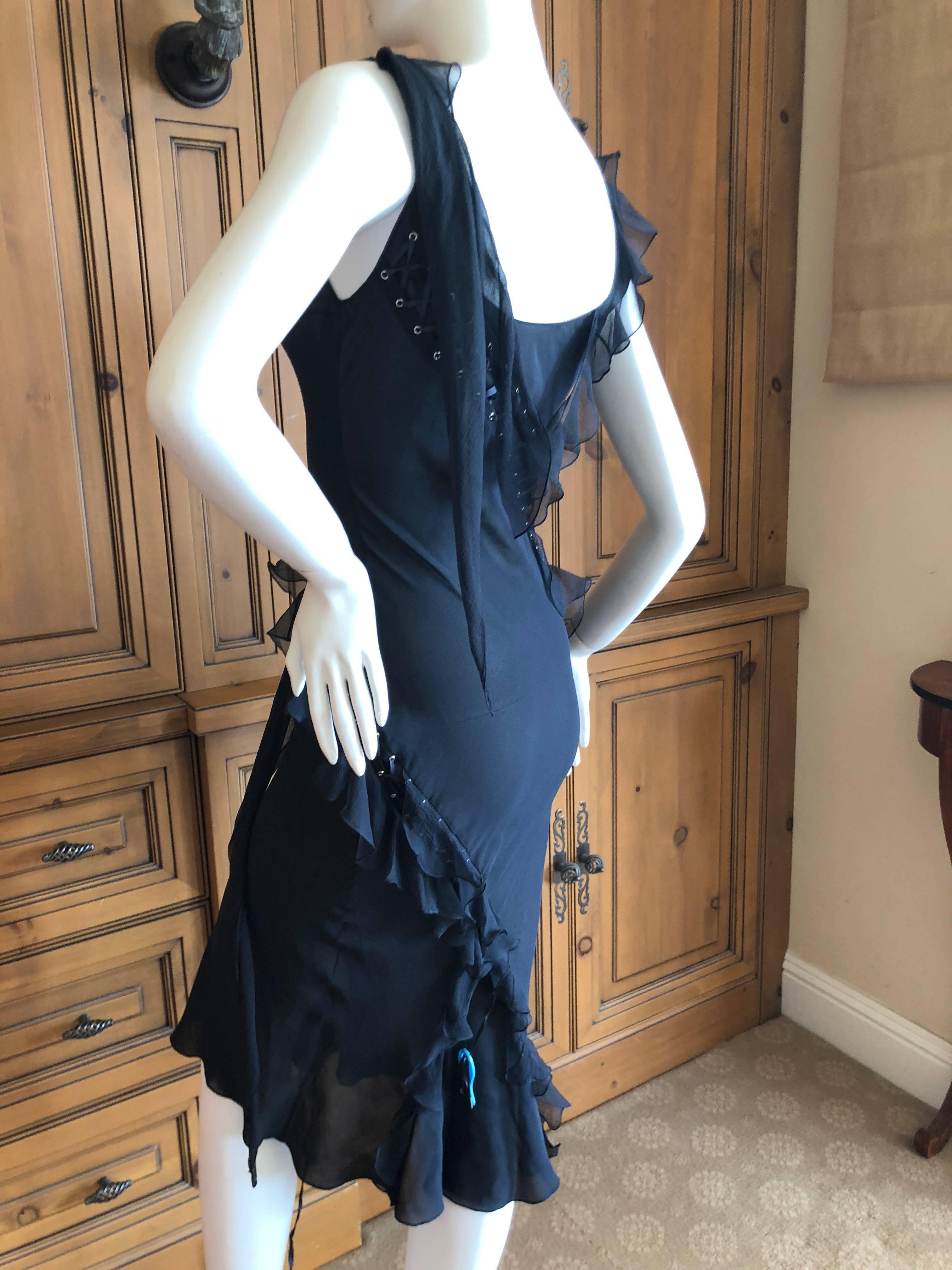 Christian Dior by John Galliano Vintage Sheer Black Dress Corset Lace Up Details 5