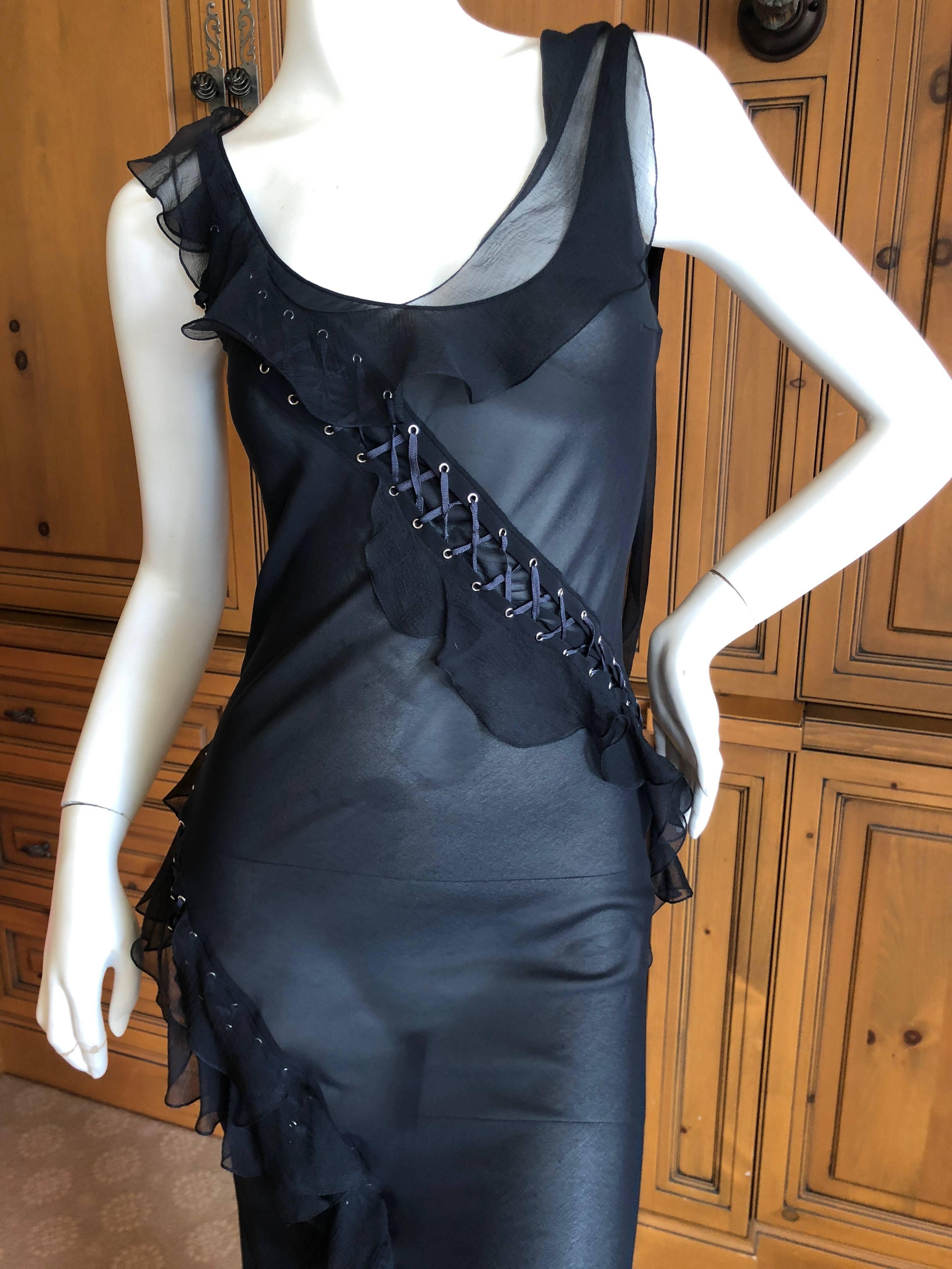 Women's or Men's Christian Dior by John Galliano Vintage Sheer Black Dress Corset Lace Up Details