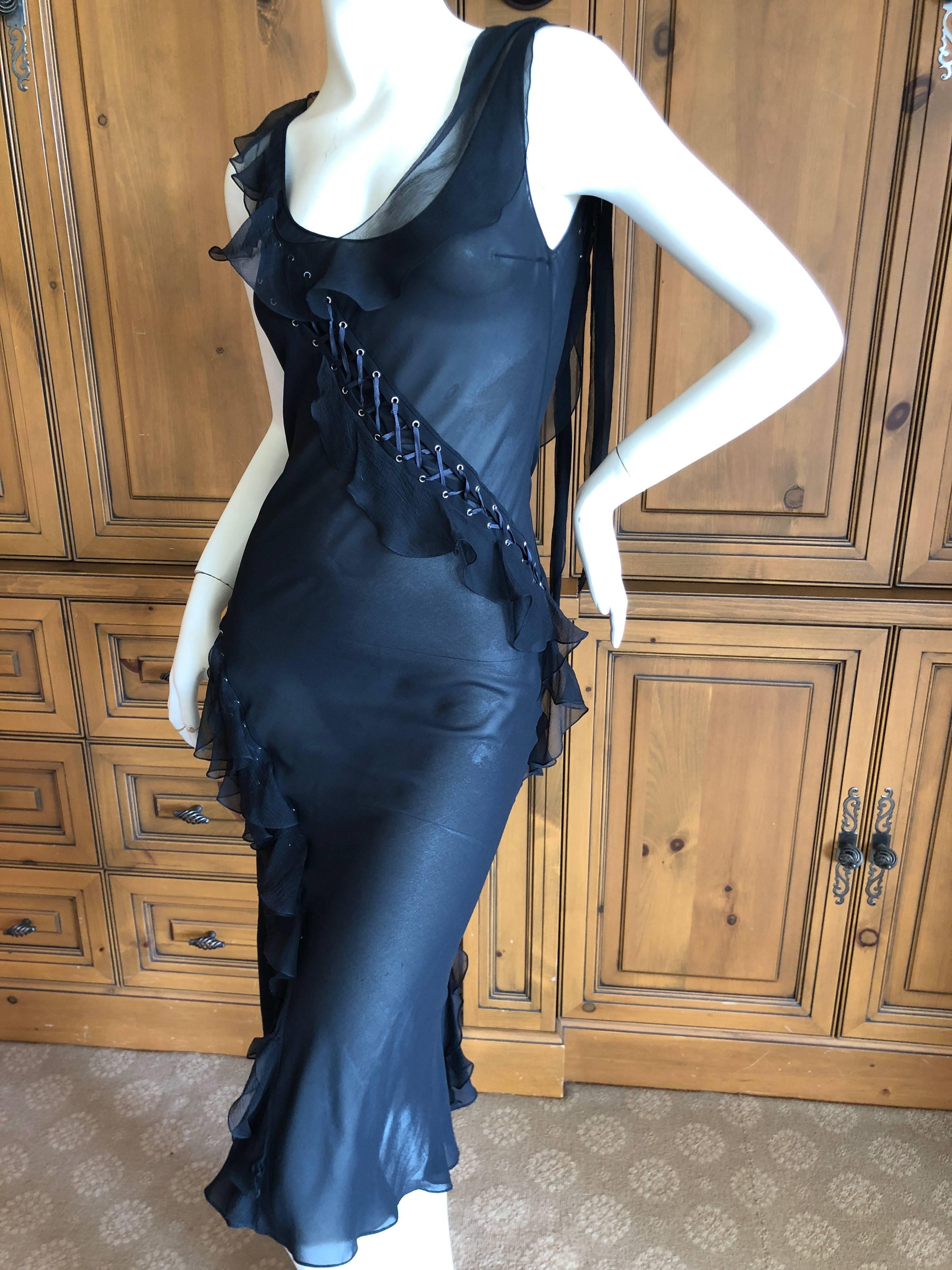Christian Dior by John Galliano Vintage Sheer Black Dress Corset Lace Up Details 1