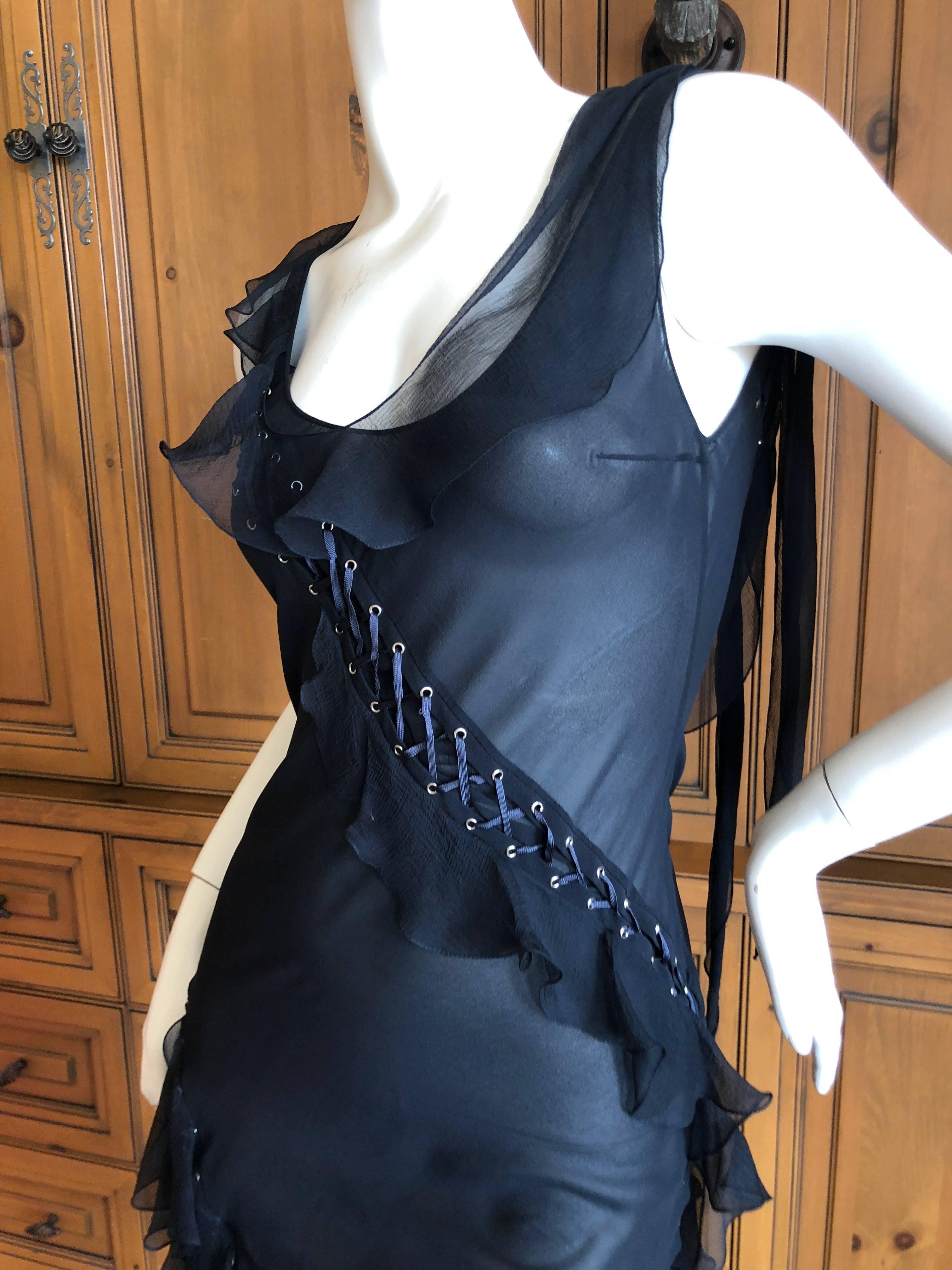Christian Dior by John Galliano Vintage Sheer Black Dress Corset Lace Up Details 2