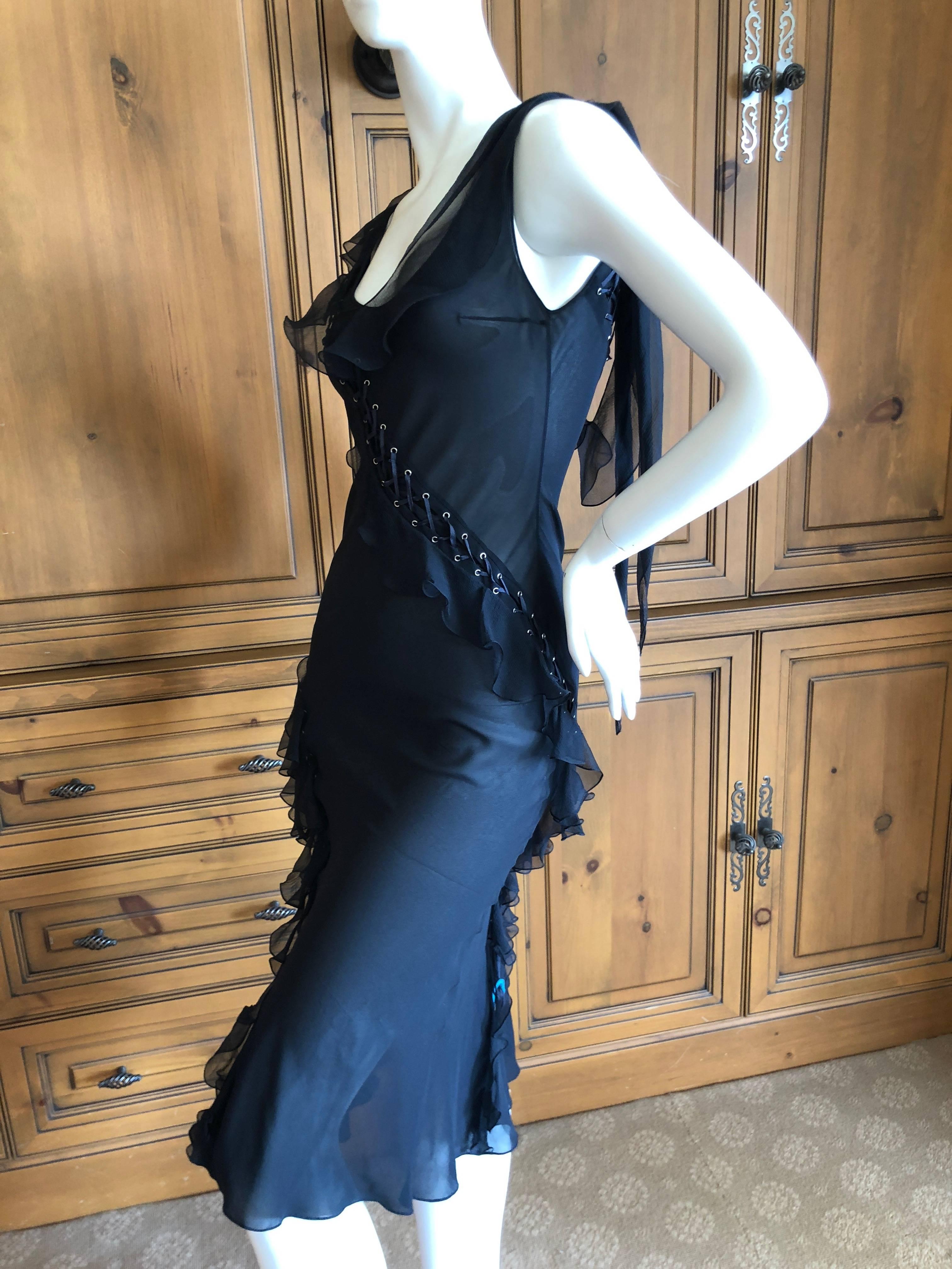Christian Dior by John Galliano Vintage Sheer Black Dress Corset Lace Up Details 3
