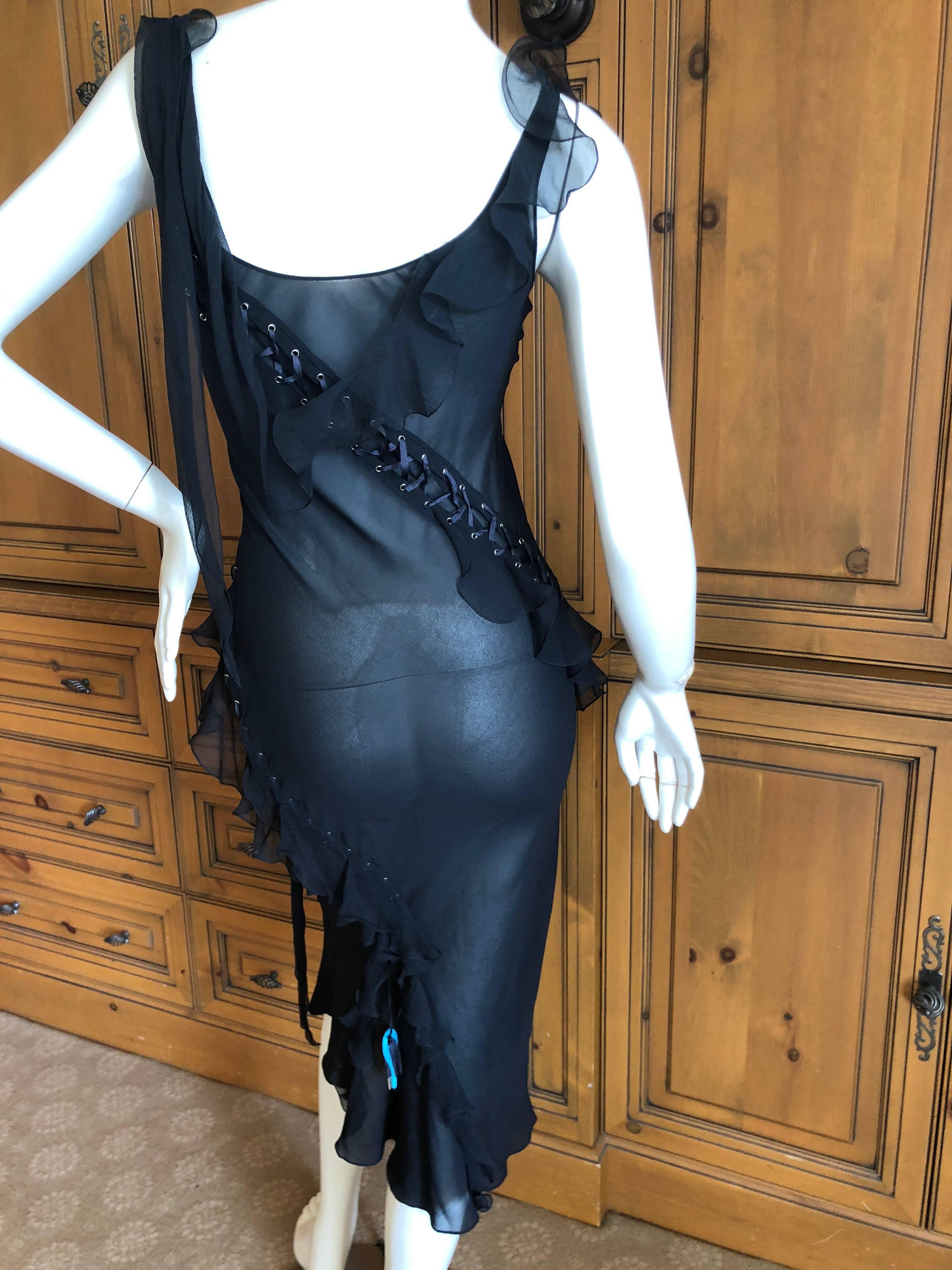 Christian Dior by John Galliano Vintage Sheer Black Dress Corset Lace Up Details 4