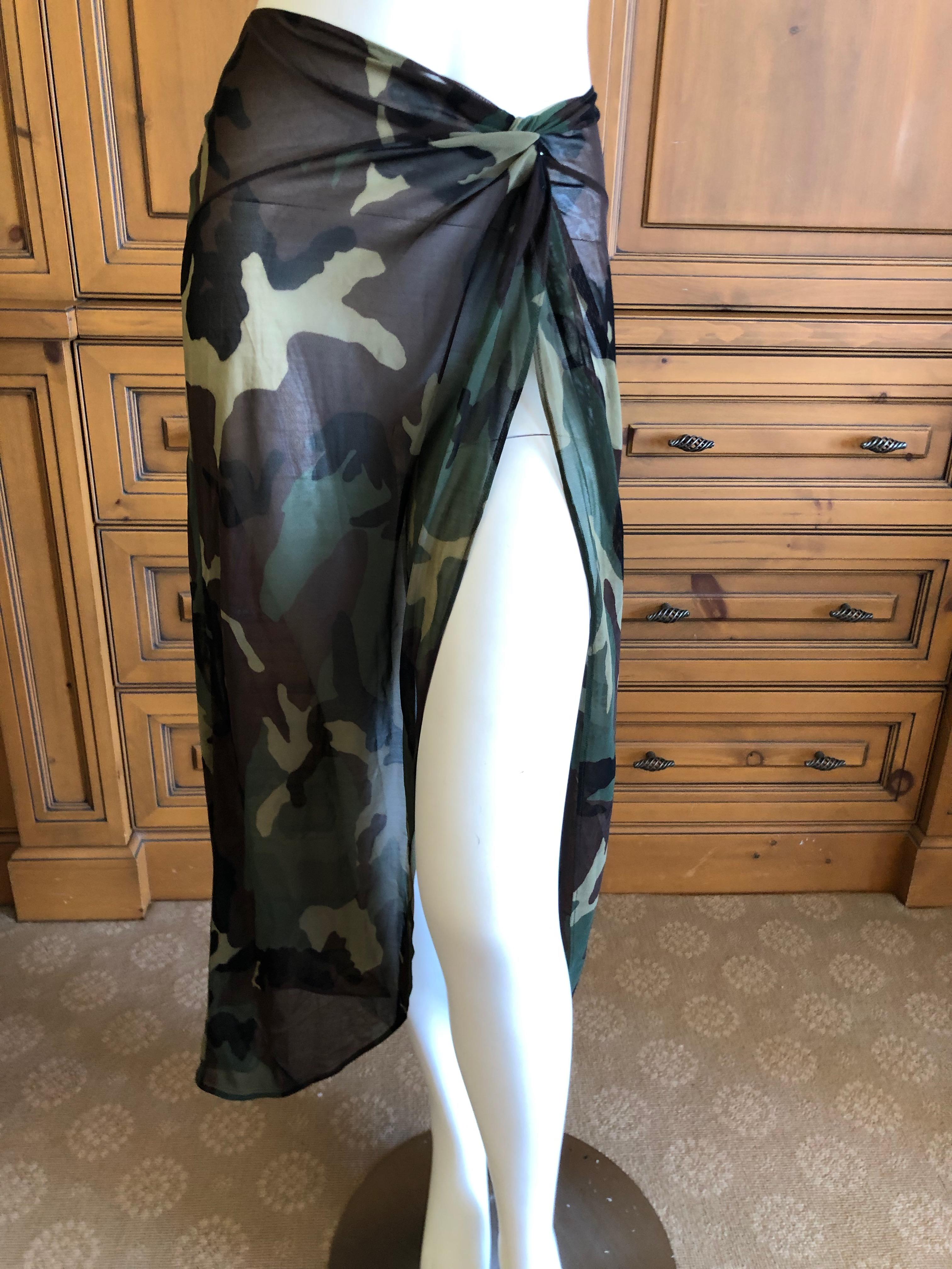 Black Christian Dior by John Galliano Vintage Sheer Camo Beach Wrap Skirt Pareo Sz 44 For Sale