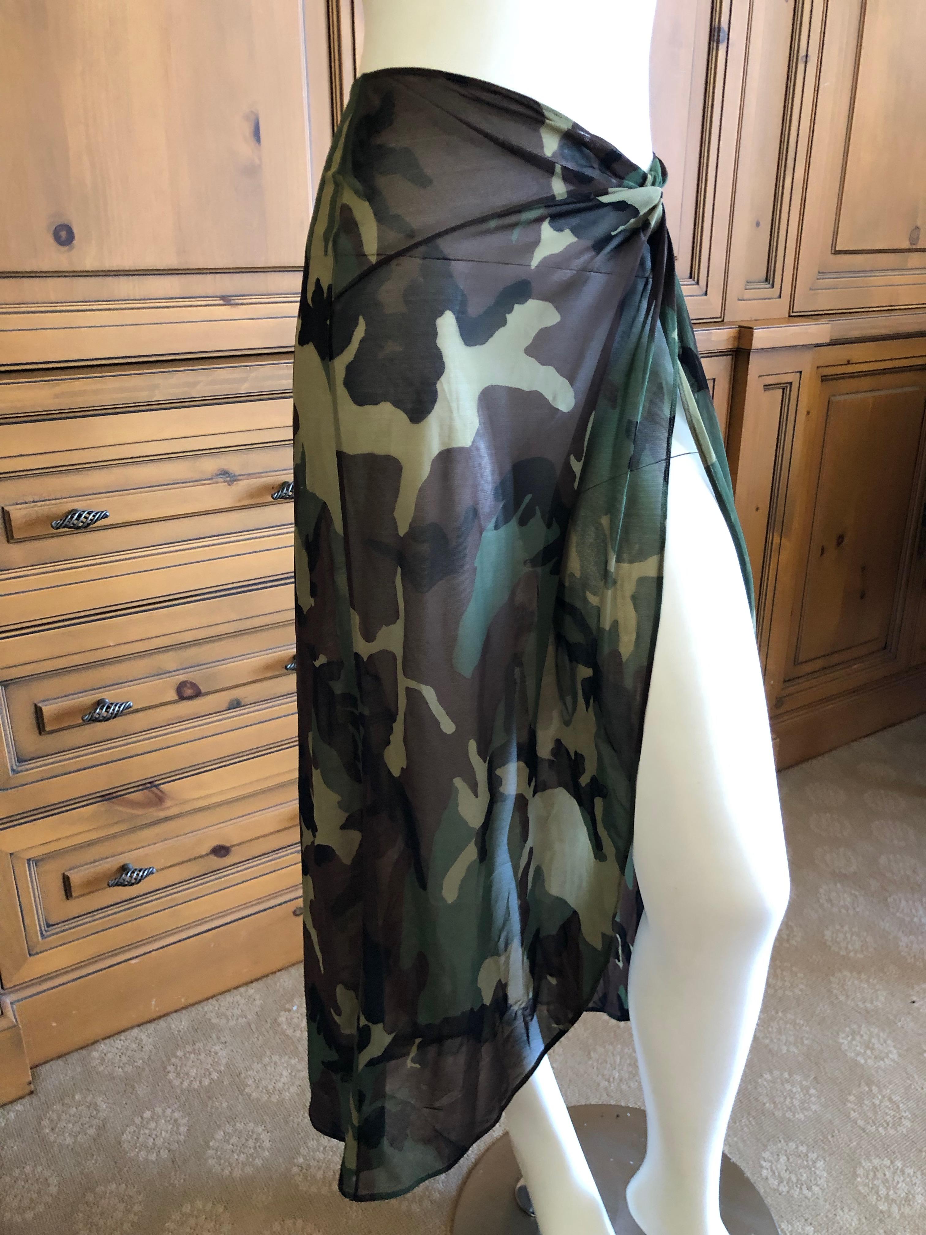 Christian Dior by John Galliano Vintage Sheer Camo Beach Wrap Skirt Pareo Sz 44 In Excellent Condition For Sale In Cloverdale, CA