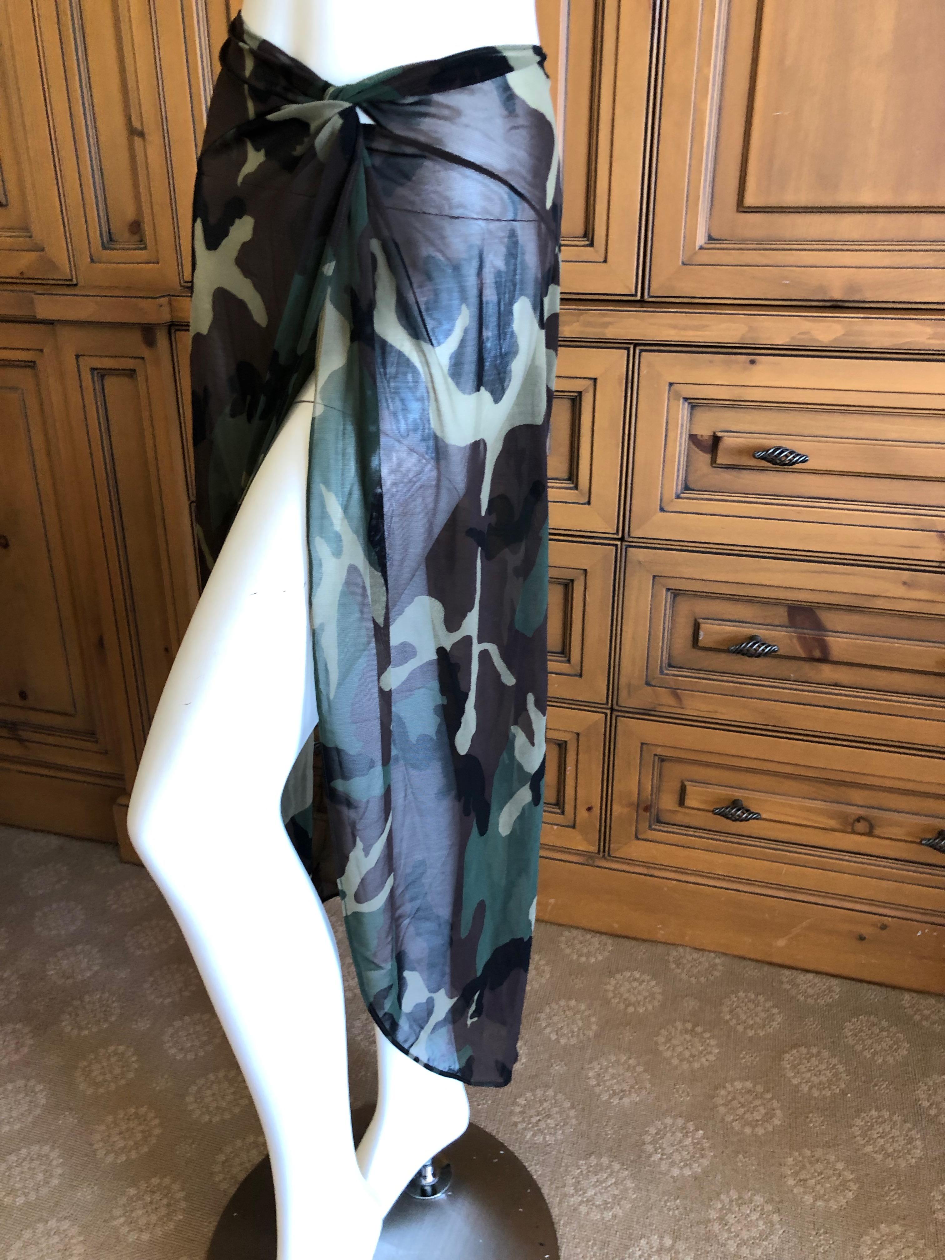 Women's Christian Dior by John Galliano Vintage Sheer Camo Beach Wrap Skirt Pareo Sz 44 For Sale