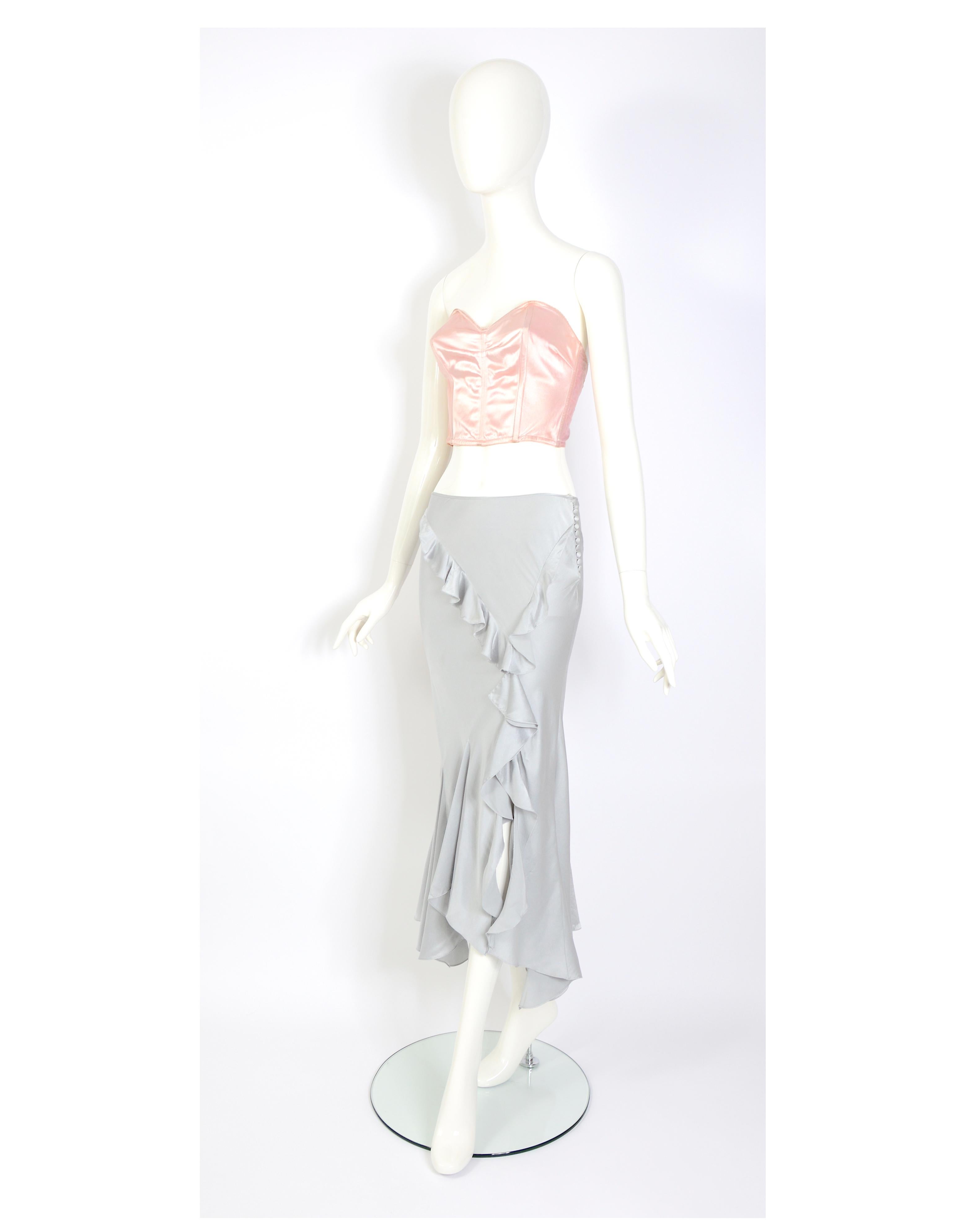 Christian Dior by John Galliano vintage silk ruffled bias cut low waist skirt   For Sale 7