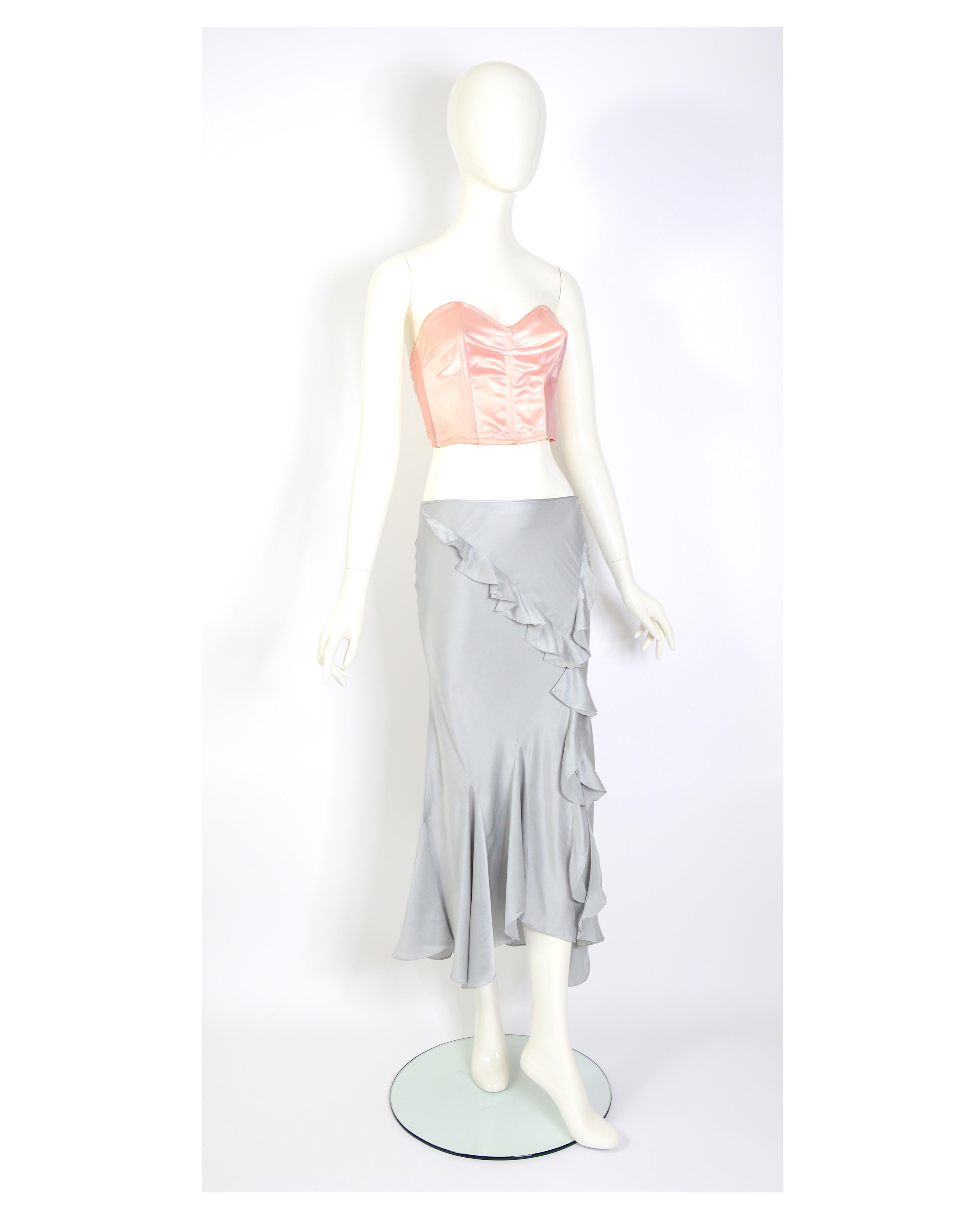 Christian Dior by John Galliano vintage silk ruffled bias cut low waist skirt   In Good Condition For Sale In Antwerp, BE