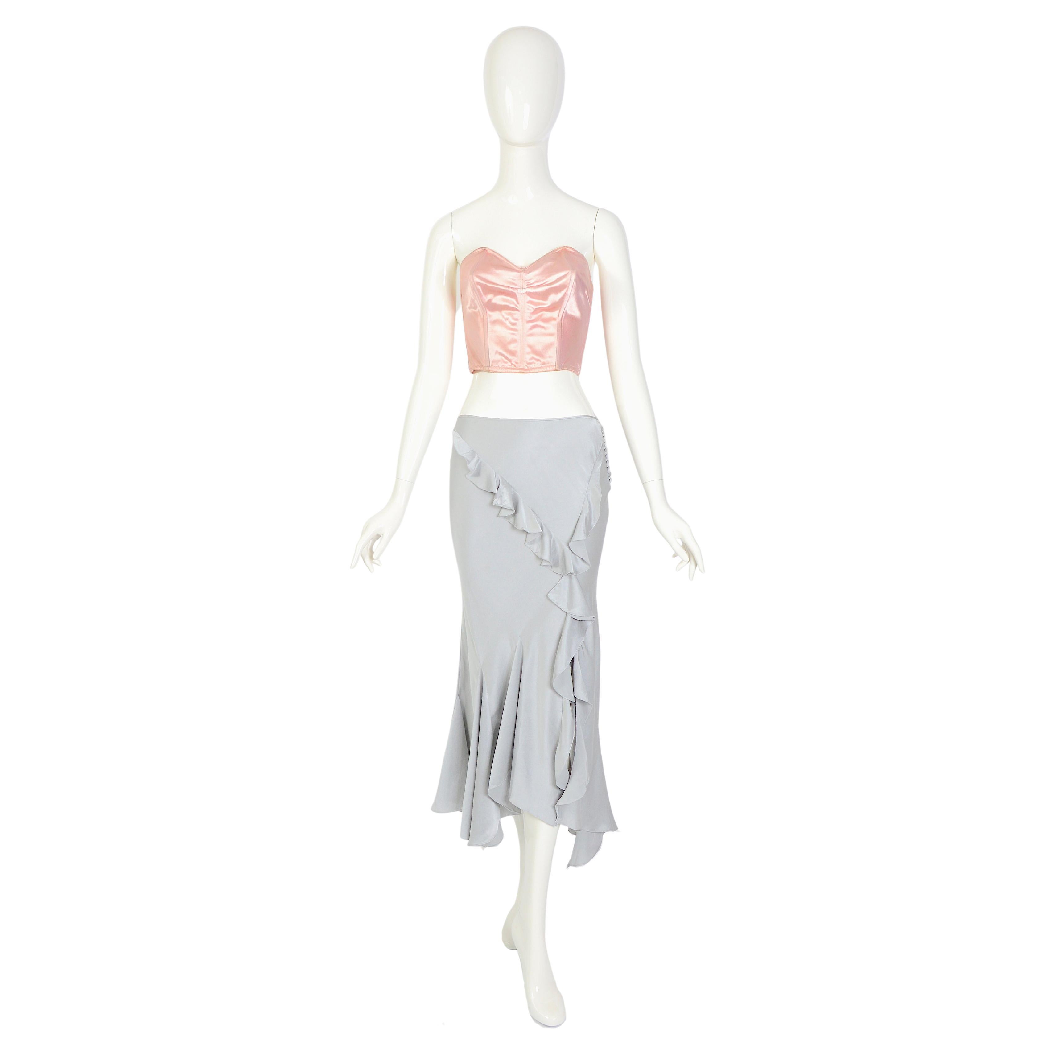 Christian Dior by John Galliano vintage silk ruffled bias cut low waist skirt   For Sale