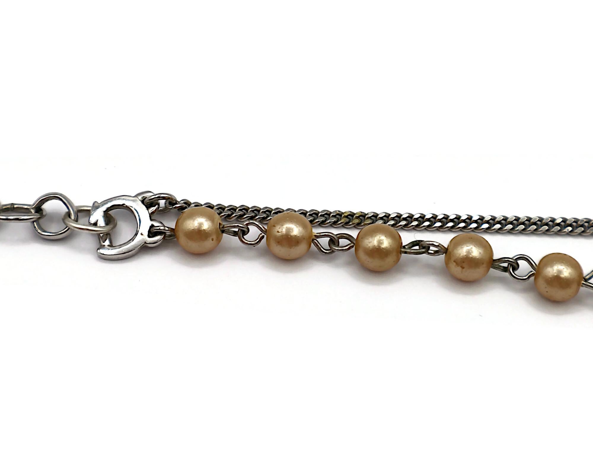 CHRISTIAN DIOR by JOHN GALLIANO Vintage Skull Safety Pin Logo Charm Necklace For Sale 8
