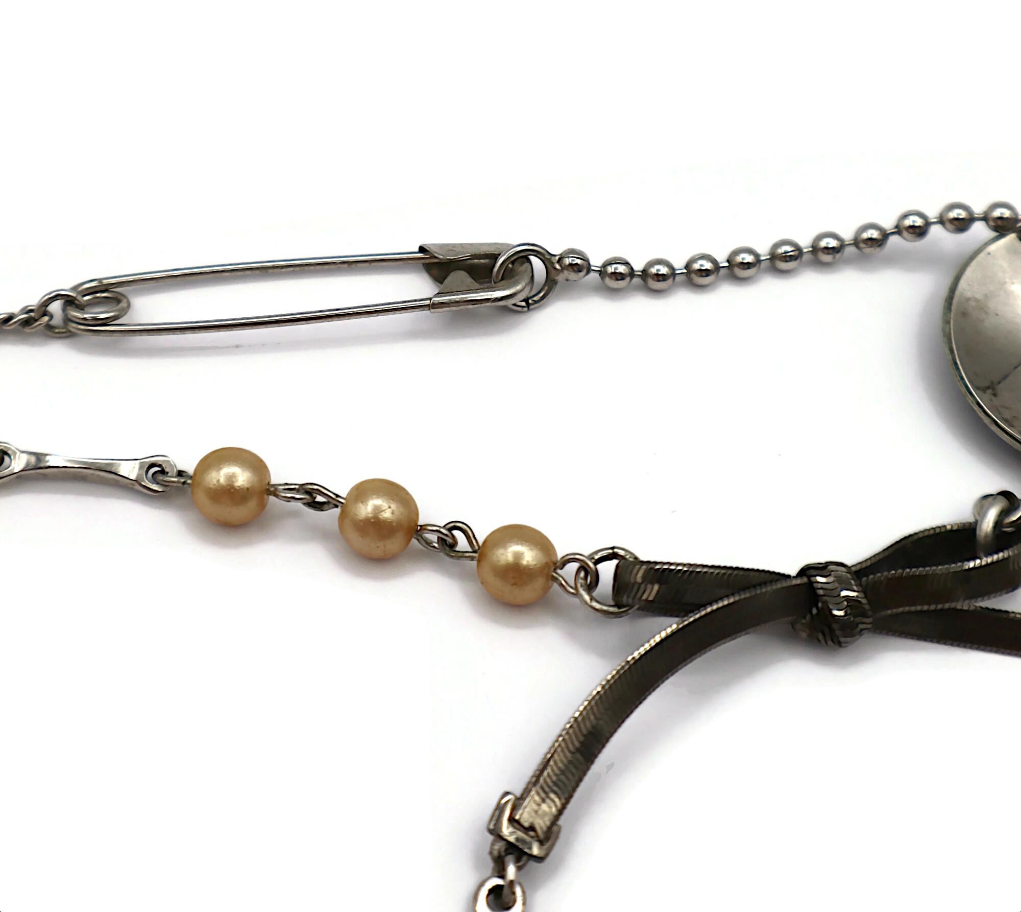 CHRISTIAN DIOR by JOHN GALLIANO Vintage Skull Safety Pin Logo Charm Necklace For Sale 10