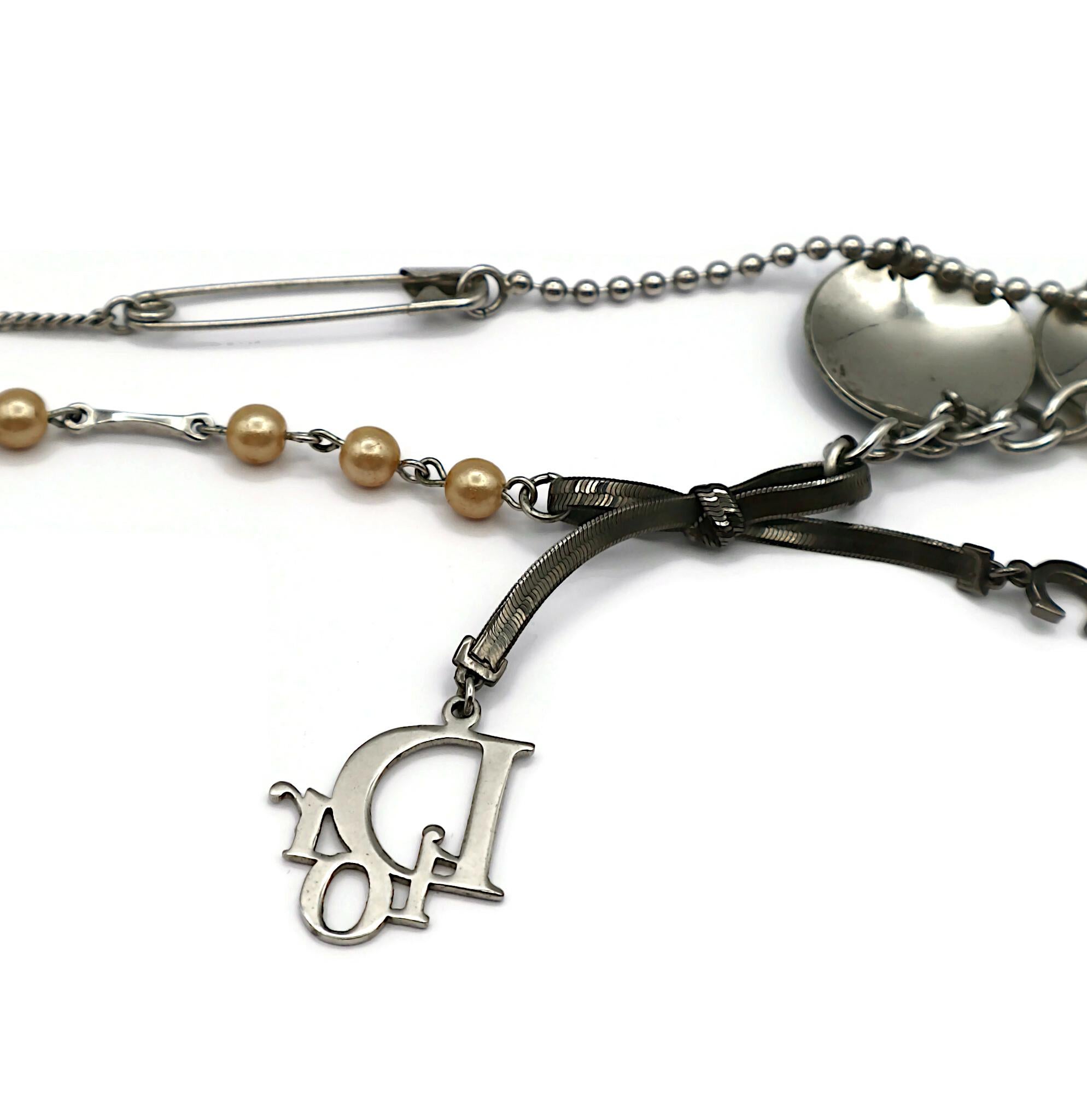 CHRISTIAN DIOR by JOHN GALLIANO Vintage Skull Safety Pin Logo Charm Necklace For Sale 11