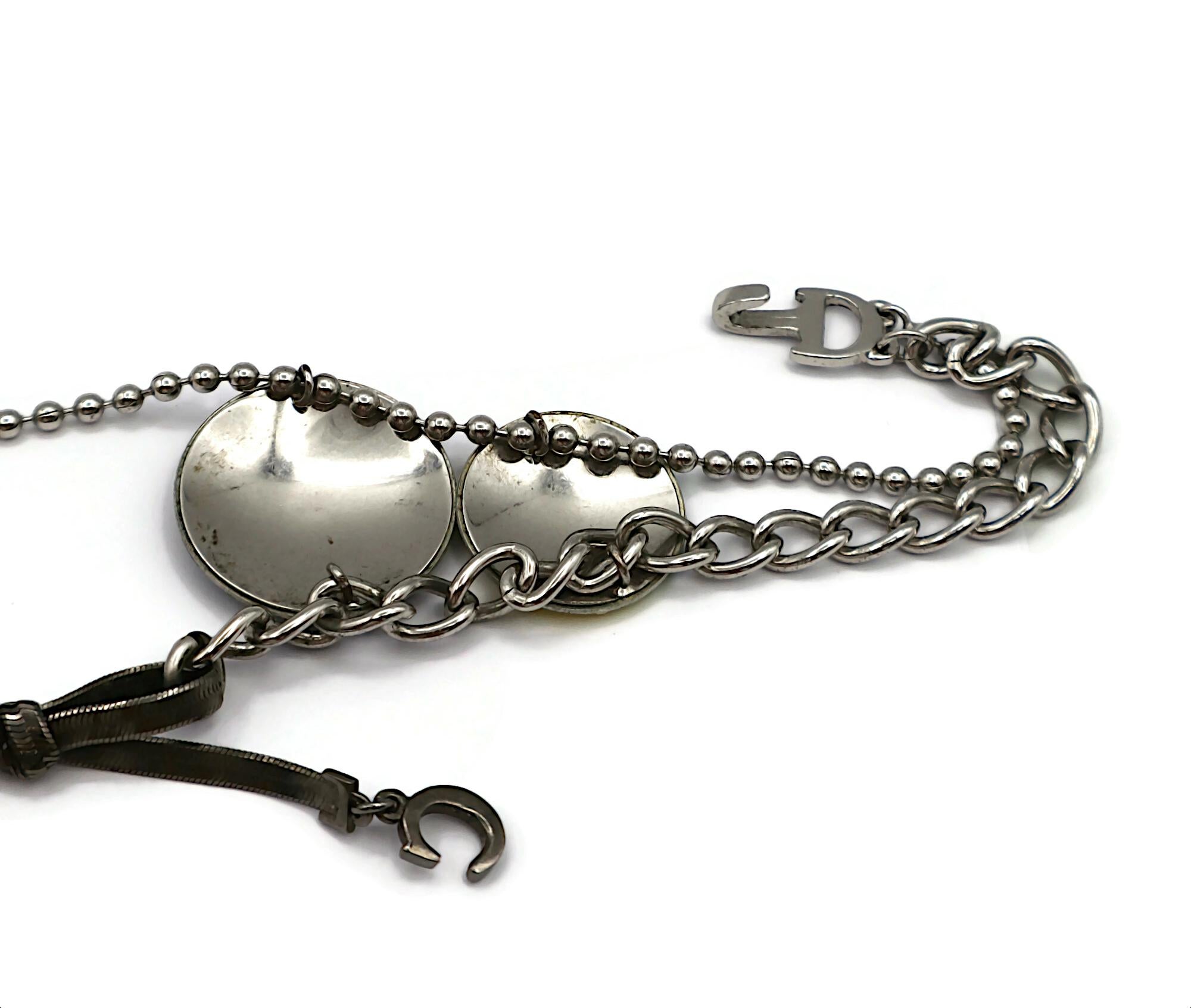 CHRISTIAN DIOR by JOHN GALLIANO Vintage Skull Safety Pin Logo Charm Necklace For Sale 12