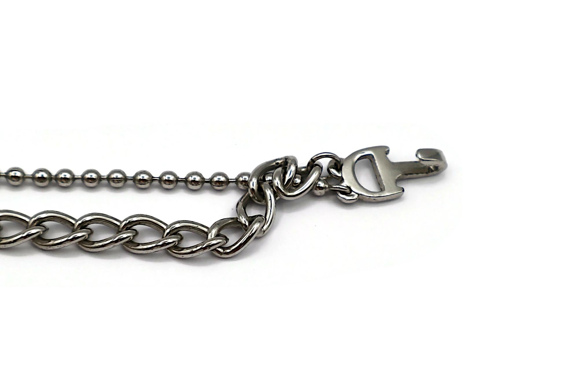 CHRISTIAN DIOR by JOHN GALLIANO Vintage Skull Safety Pin Logo Charm Necklace For Sale 13