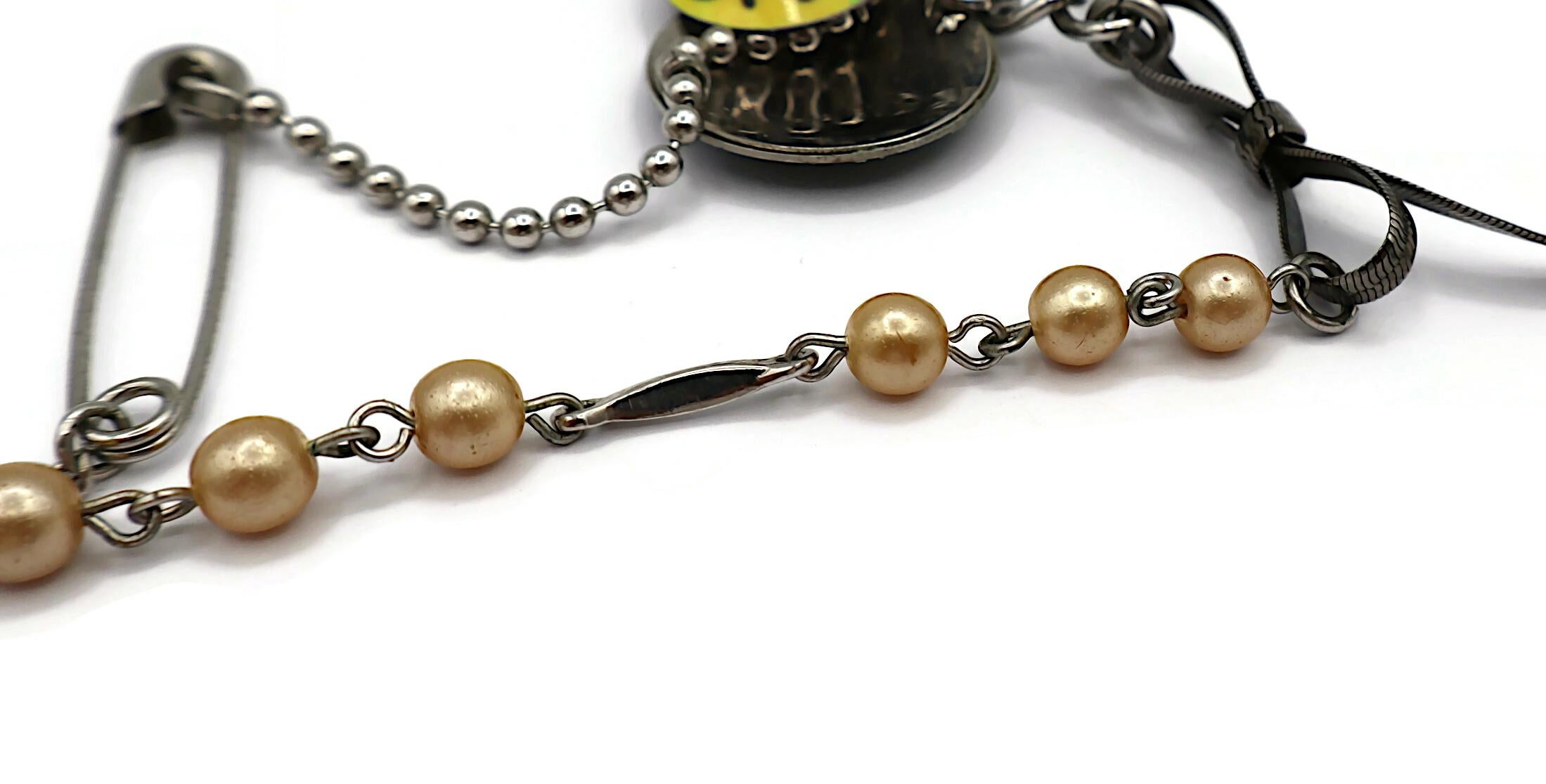 CHRISTIAN DIOR by JOHN GALLIANO Vintage Skull Safety Pin Logo Charm Necklace For Sale 14