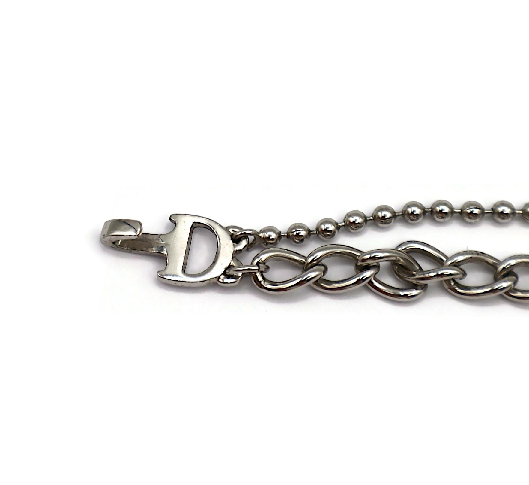 CHRISTIAN DIOR by JOHN GALLIANO Vintage Skull Safety Pin Logo Charm Necklace In Fair Condition For Sale In Nice, FR