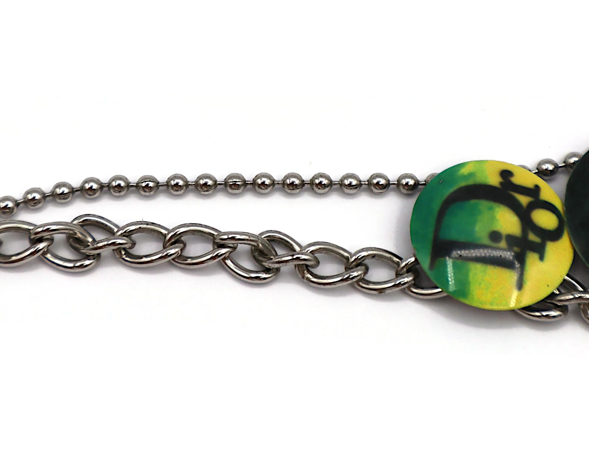 Women's CHRISTIAN DIOR by JOHN GALLIANO Vintage Skull Safety Pin Logo Charm Necklace For Sale