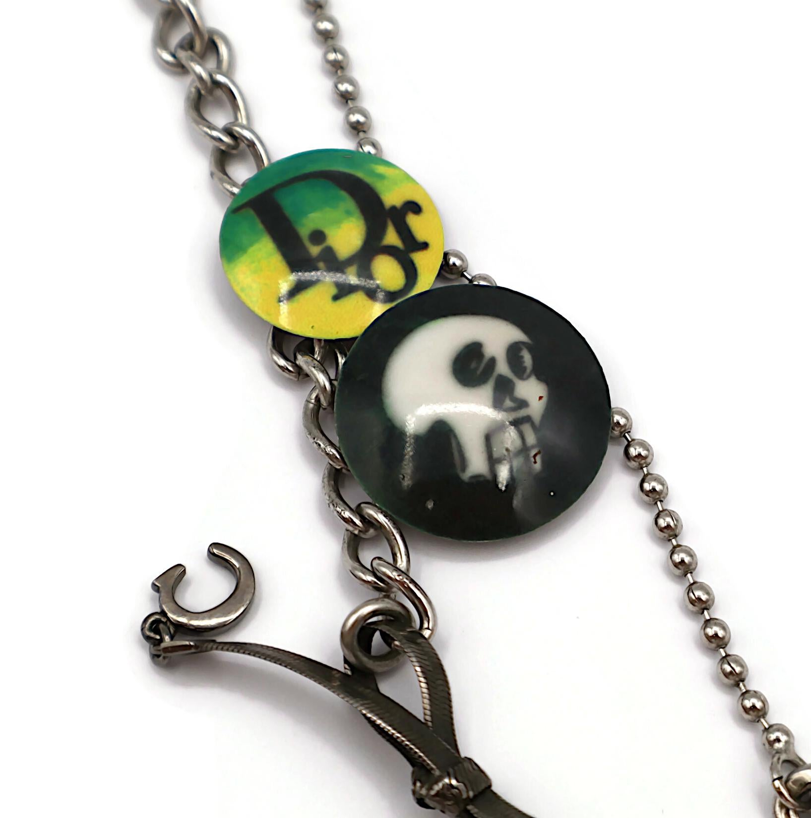 CHRISTIAN DIOR by JOHN GALLIANO Vintage Skull Safety Pin Logo Charm Necklace For Sale 1