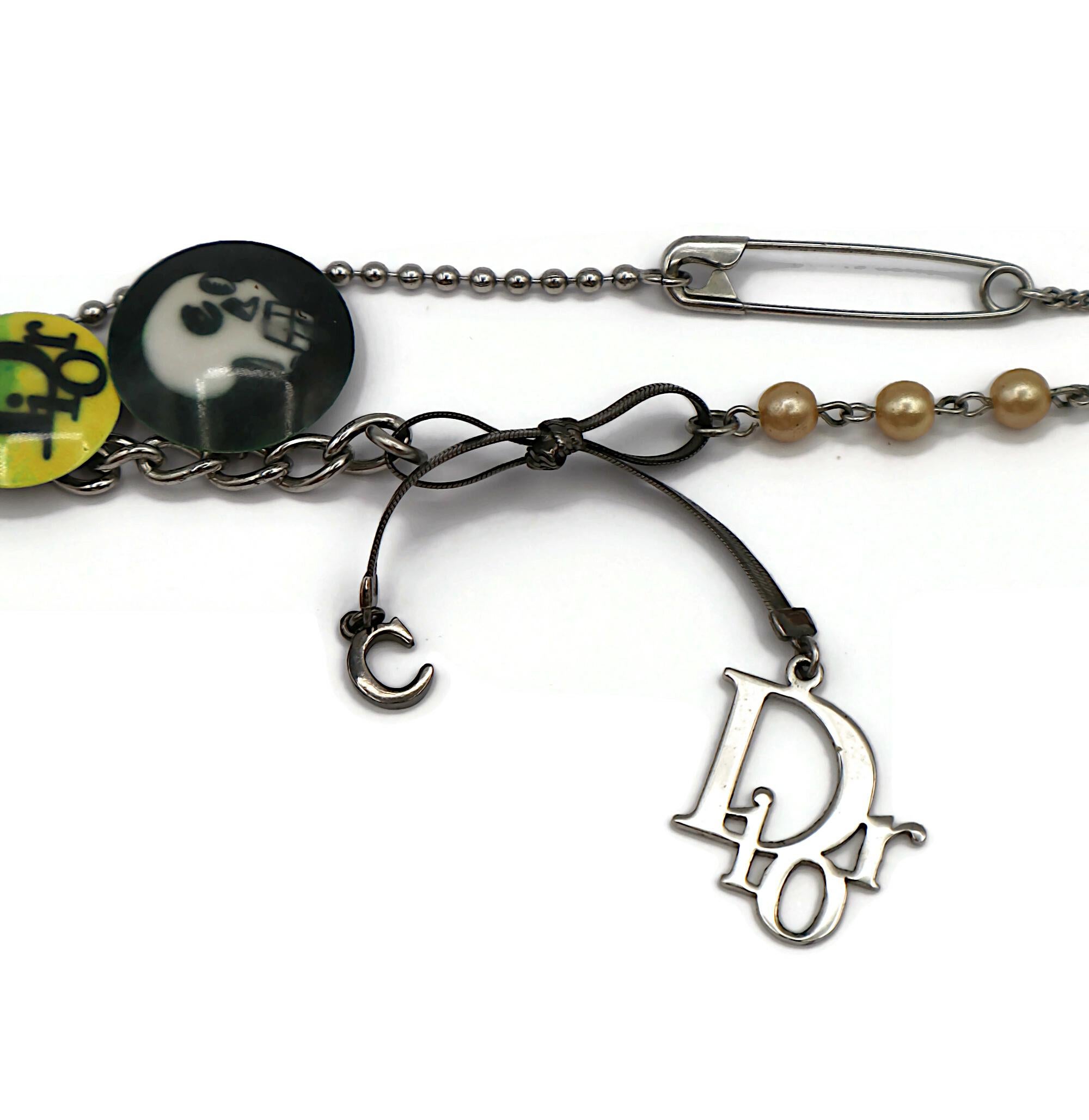 CHRISTIAN DIOR by JOHN GALLIANO Vintage Skull Safety Pin Logo Charm Necklace For Sale 2