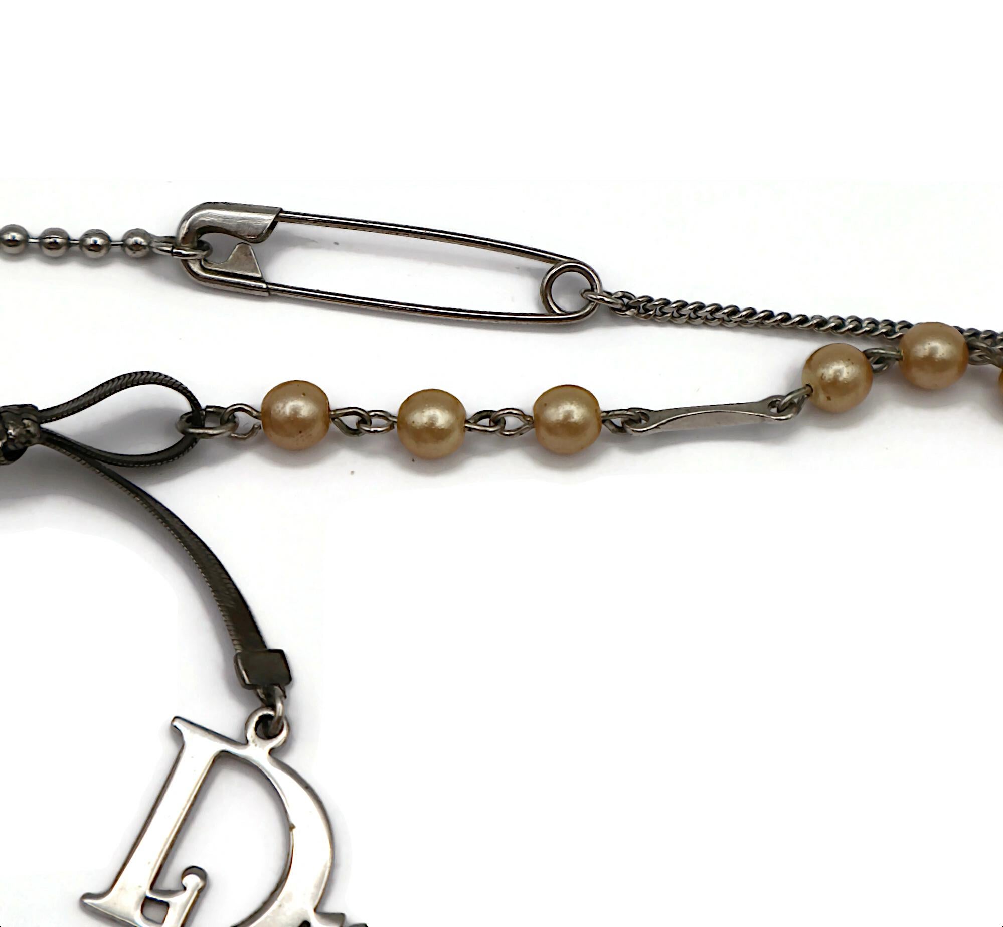 CHRISTIAN DIOR by JOHN GALLIANO Vintage Skull Safety Pin Logo Charm Necklace For Sale 3