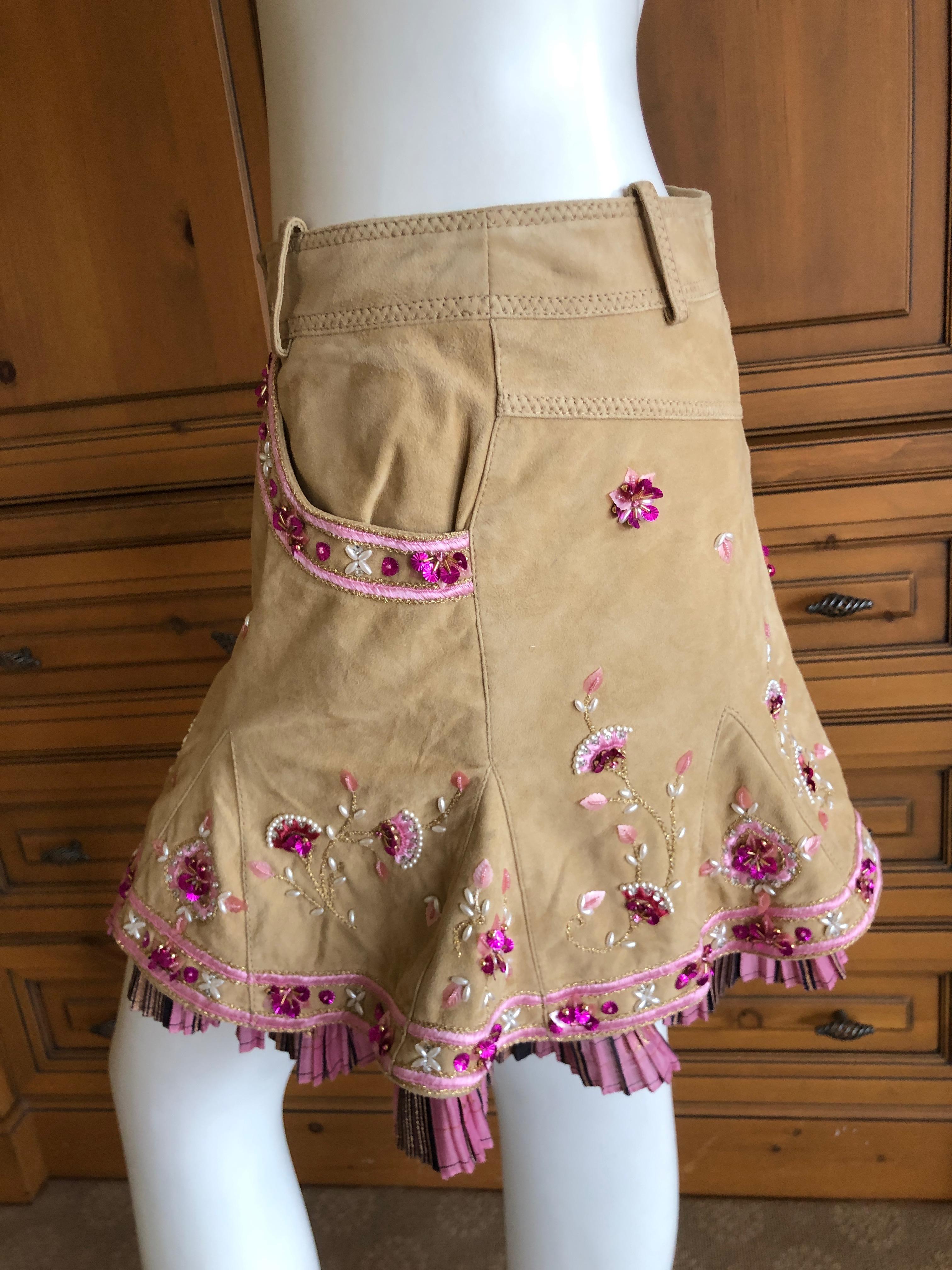 Christian Dior by John Galliano Vintage Tan Suede Mini Skirt Sz 38 In Excellent Condition For Sale In Cloverdale, CA