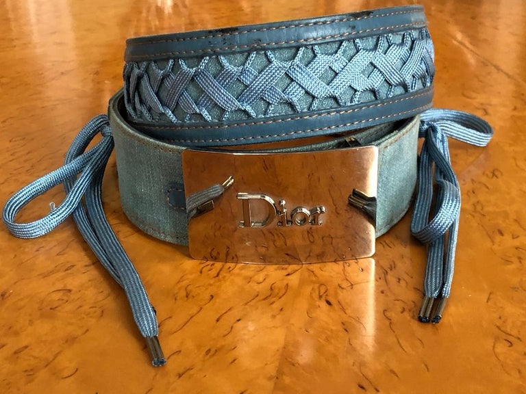 Christian Dior by John Galliano Vintage Wide Denim Lace Up Belt For ...