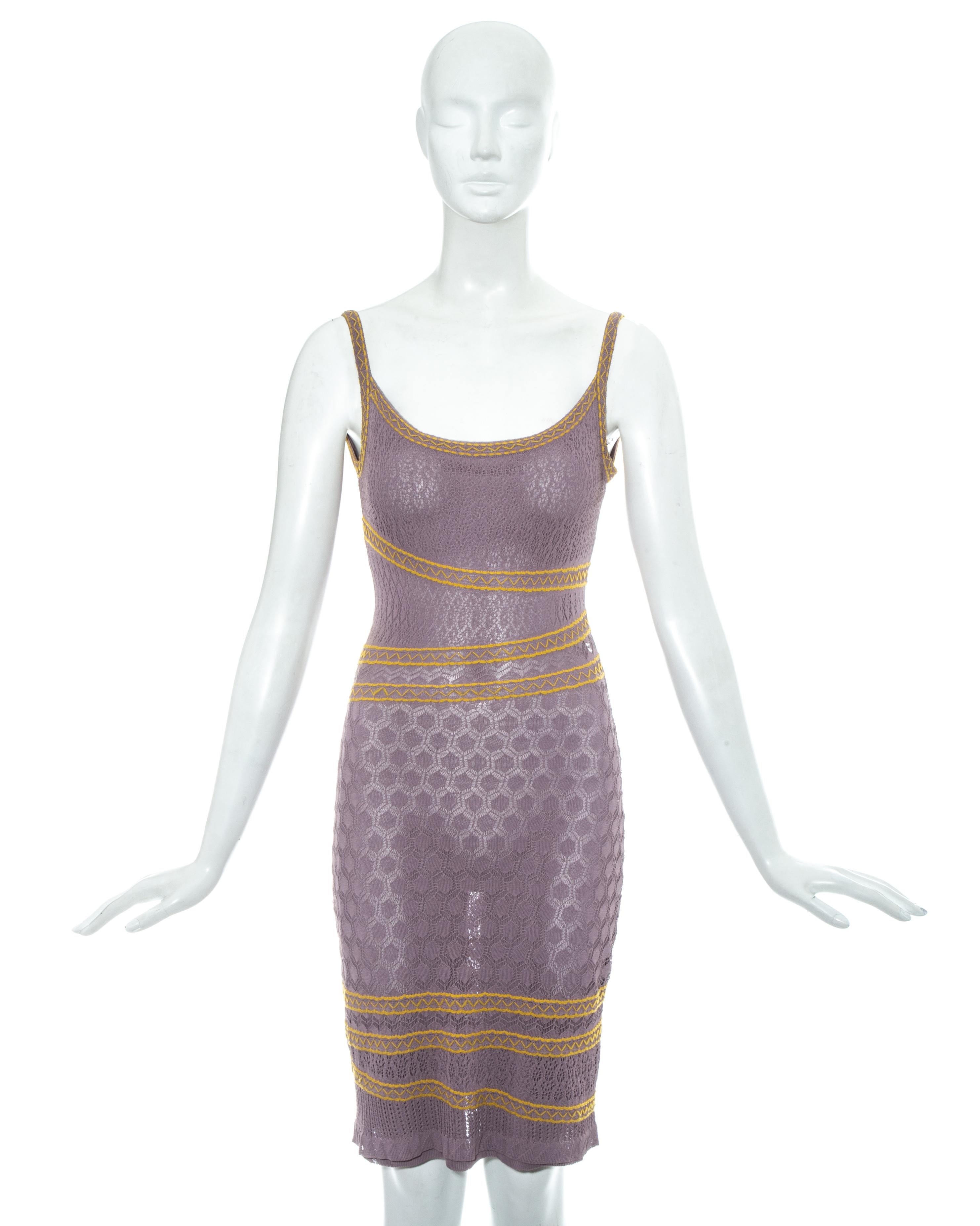 Christian Dior by John Galliano violet knitted slip dress with yellow trim and spaghetti straps

Spring-Summer 2000