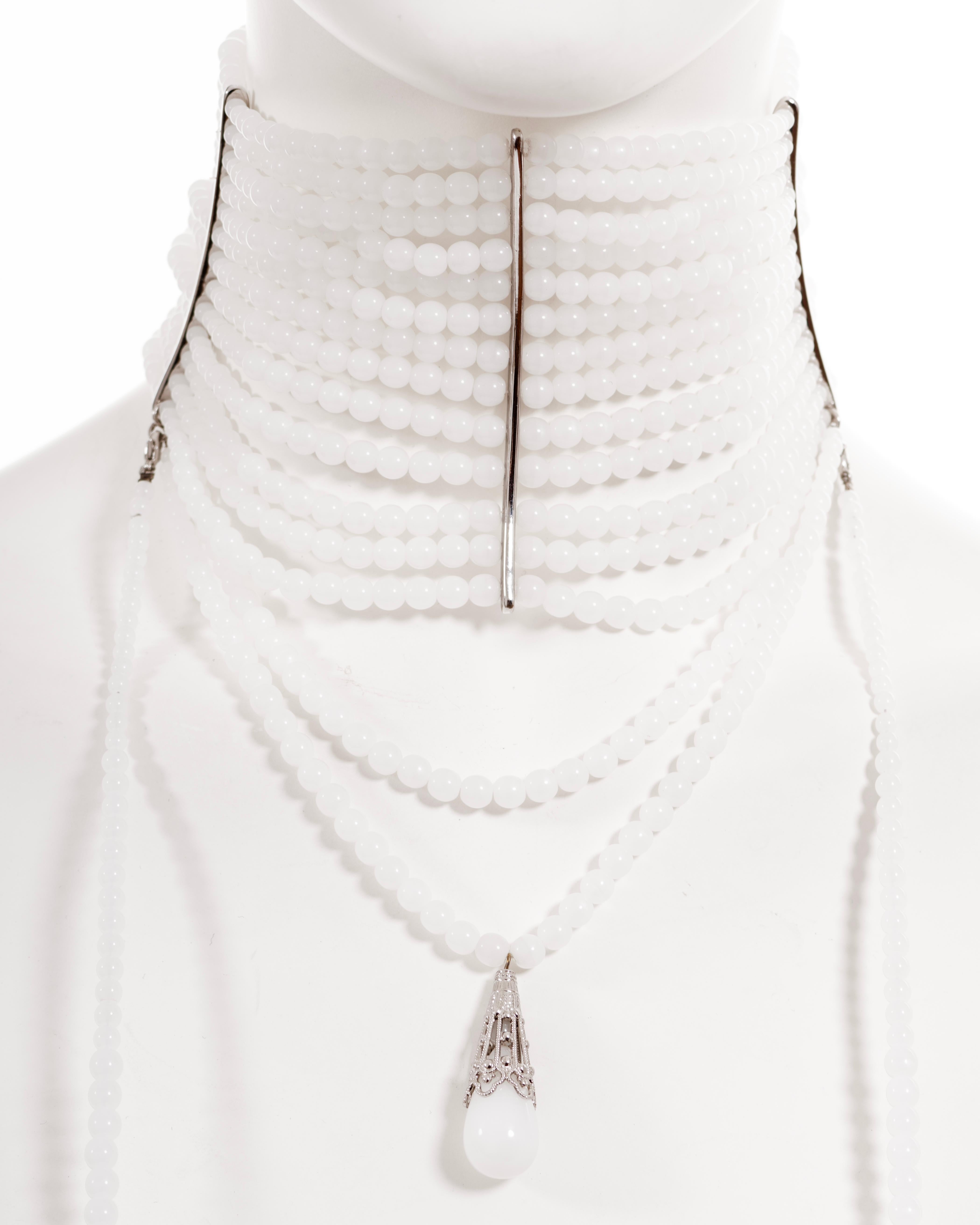 Women's Christian Dior by John Galliano white beaded Masai choker necklace, fw 1998