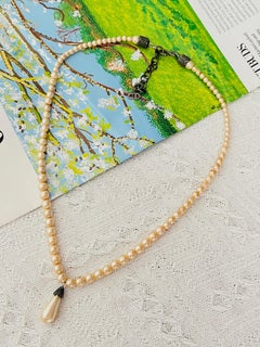 CHRISTIAN DIOR by John Galliano White Beads Pearls Tear Drop Pendant Necklace