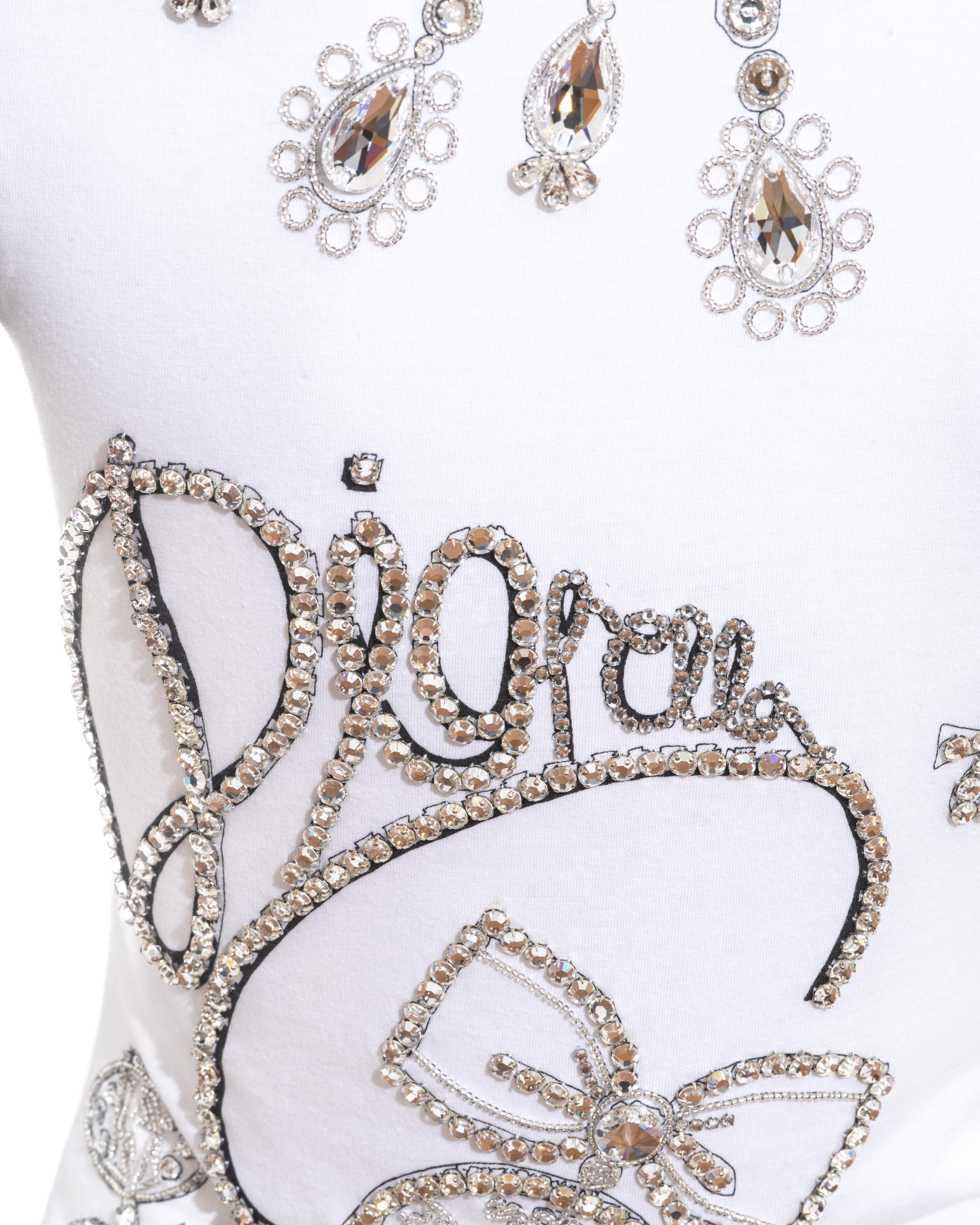 Christian Dior by John Galliano white cotton jewelled t-shirt, fw 2002 In Excellent Condition For Sale In London, GB