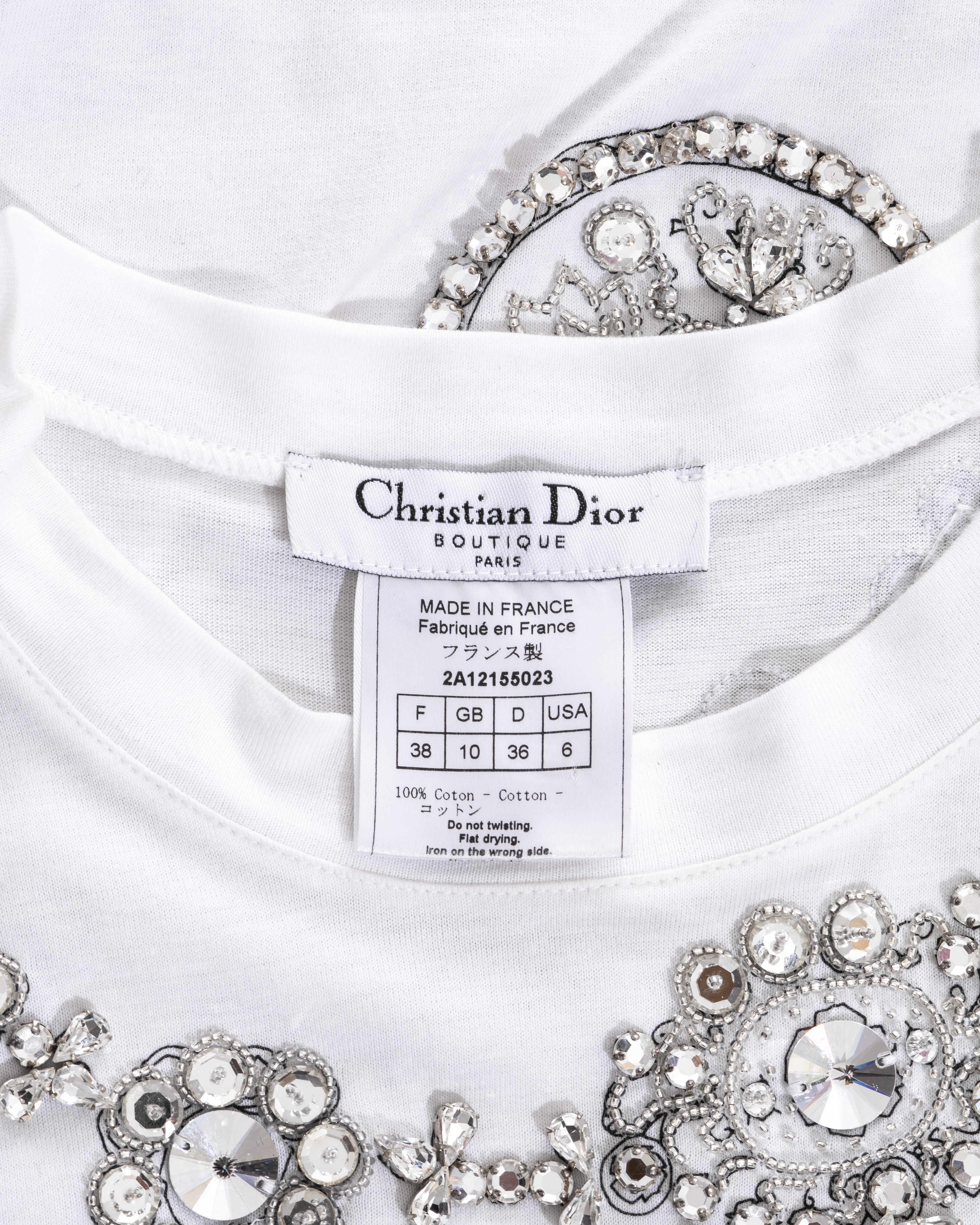 Women's Christian Dior by John Galliano white cotton jewelled t-shirt, fw 2002 For Sale