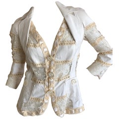 Christian Dior by John Galliano  White Leather & Lace "Bar" Jacket