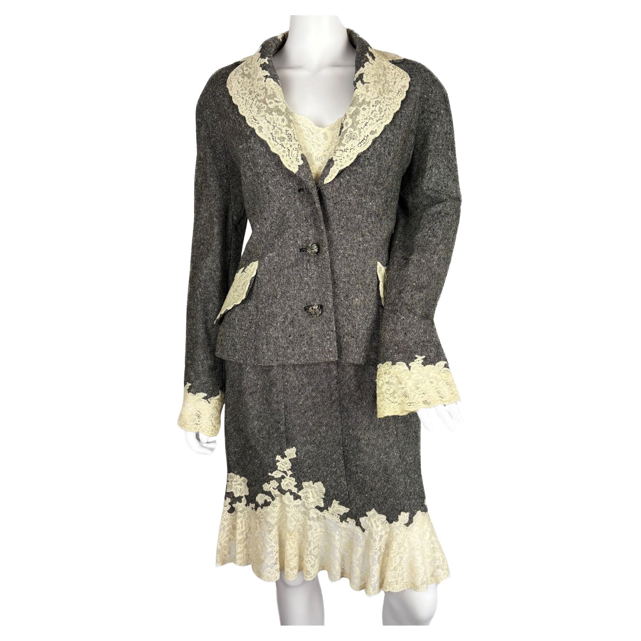 Christian Dior for John Galliano Slip Dress Ensemble aus Wolle und Spitze, FW 1998 im Angebot