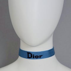 CHRISTIAN DIOR by John Galliano for Christian Dior Y2K Blue Jean Logo Nylon Strap Bracciale Choker
