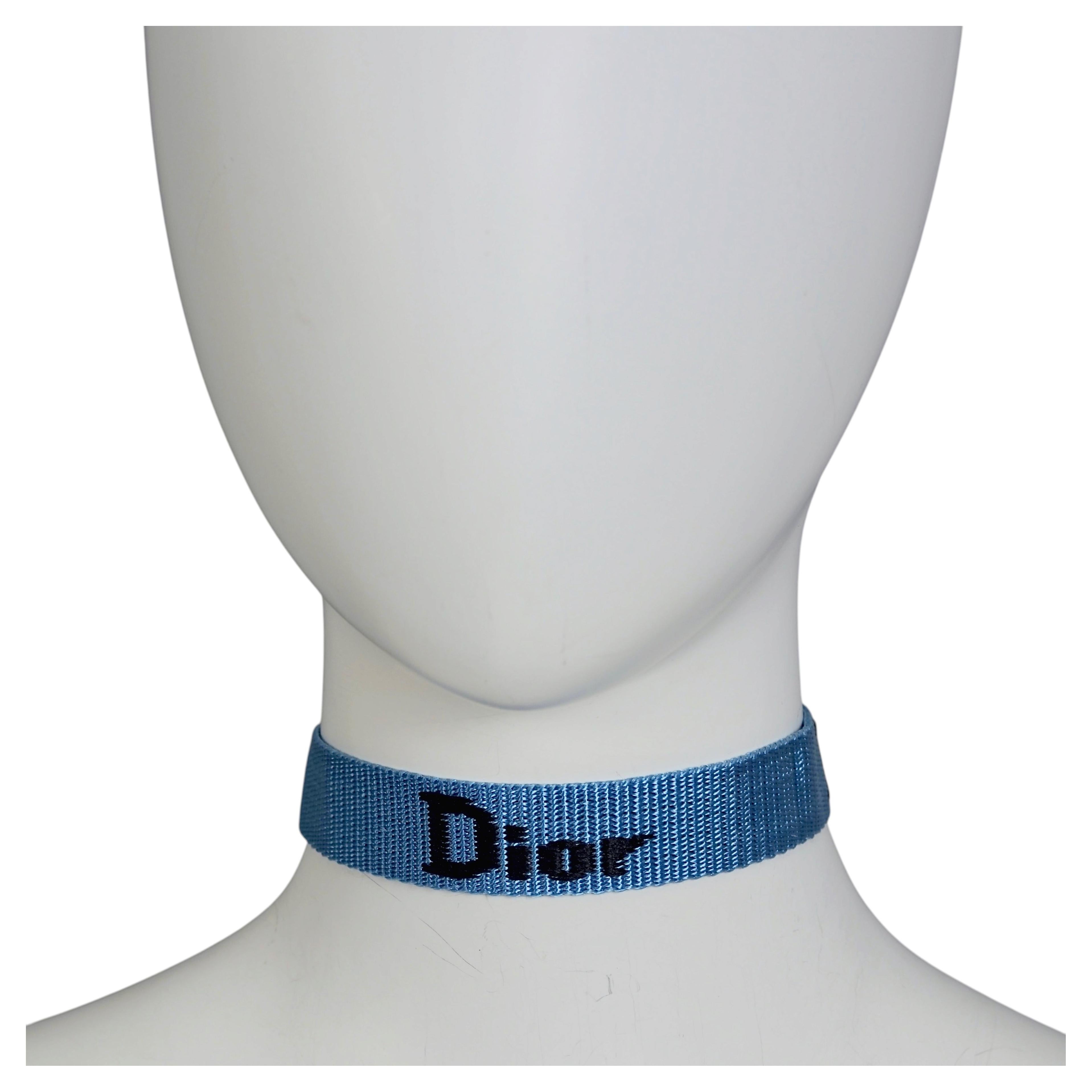 CHRISTIAN DIOR by John GALLIANO Y2K Blue Jean Logo Nylonband Armband Choker im Angebot