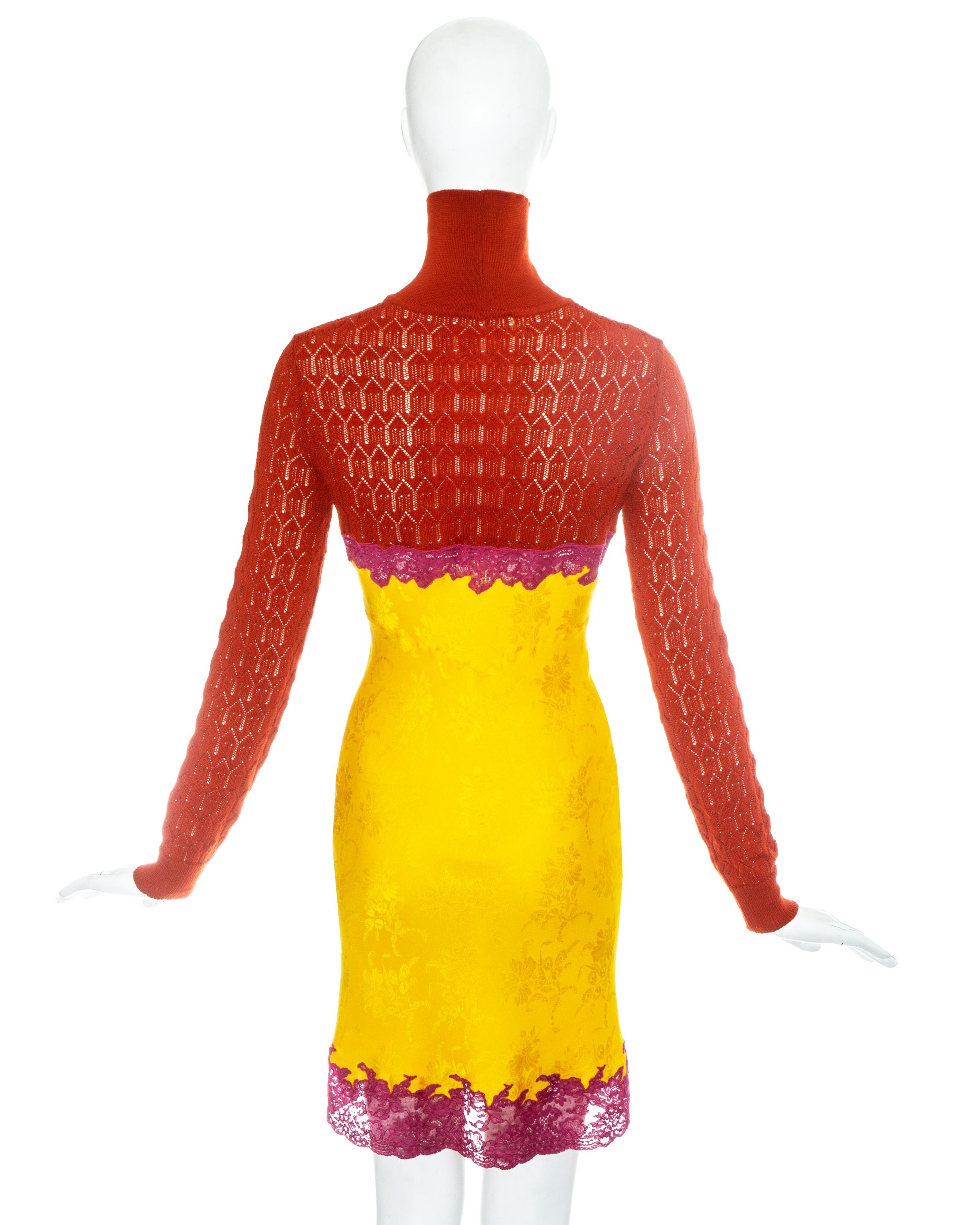 Christian Dior by John Galliano yellow and pink lace slip dress, fw 1998 In Excellent Condition For Sale In London, London