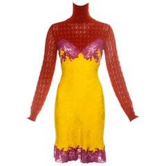Christian Dior by John Galliano yellow and pink lace slip dress, fw 1998
