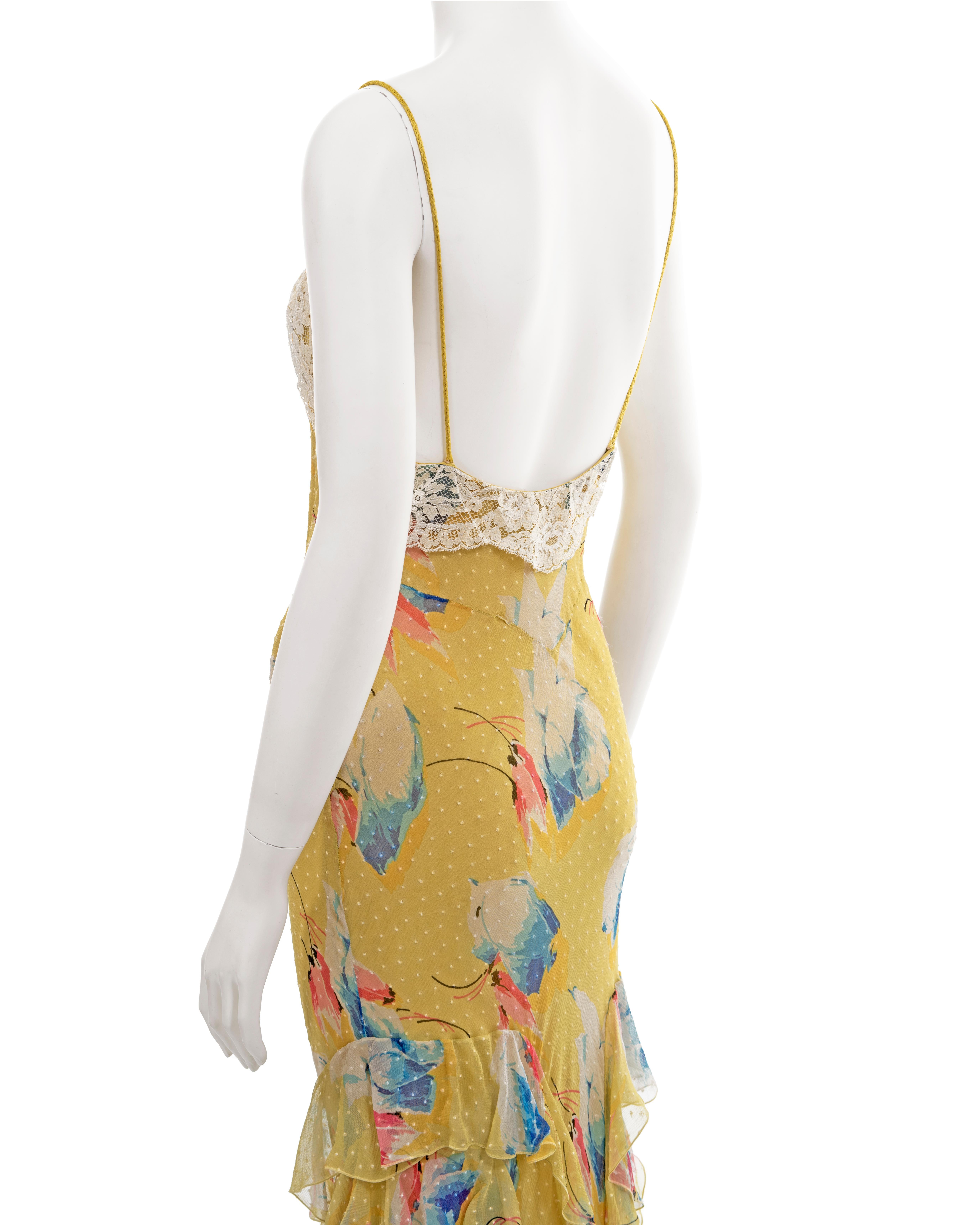 Christian Dior by John Galliano yellow floral silk evening dress, fw 2001 6