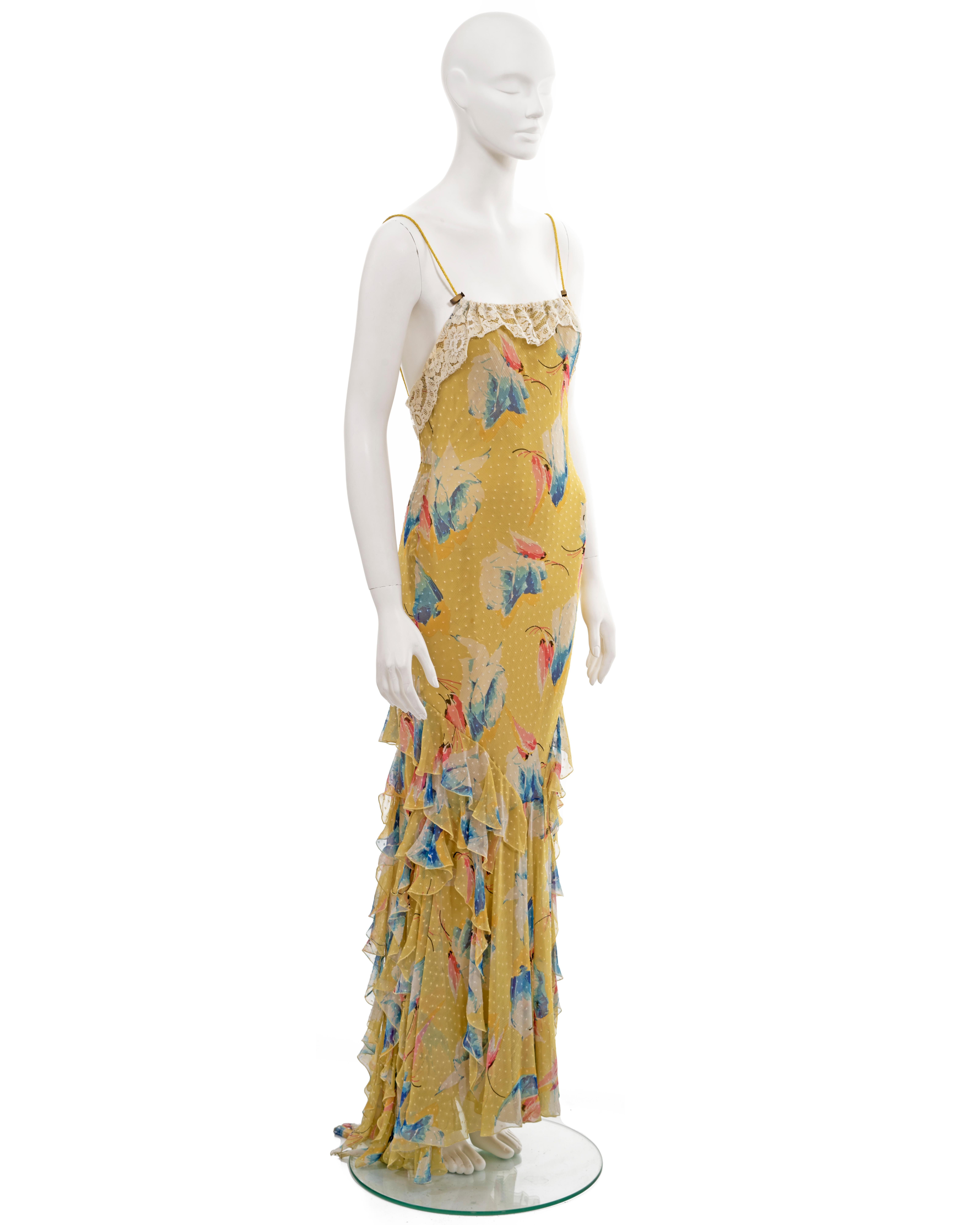 Christian Dior by John Galliano yellow floral silk evening dress, fw 2001 10