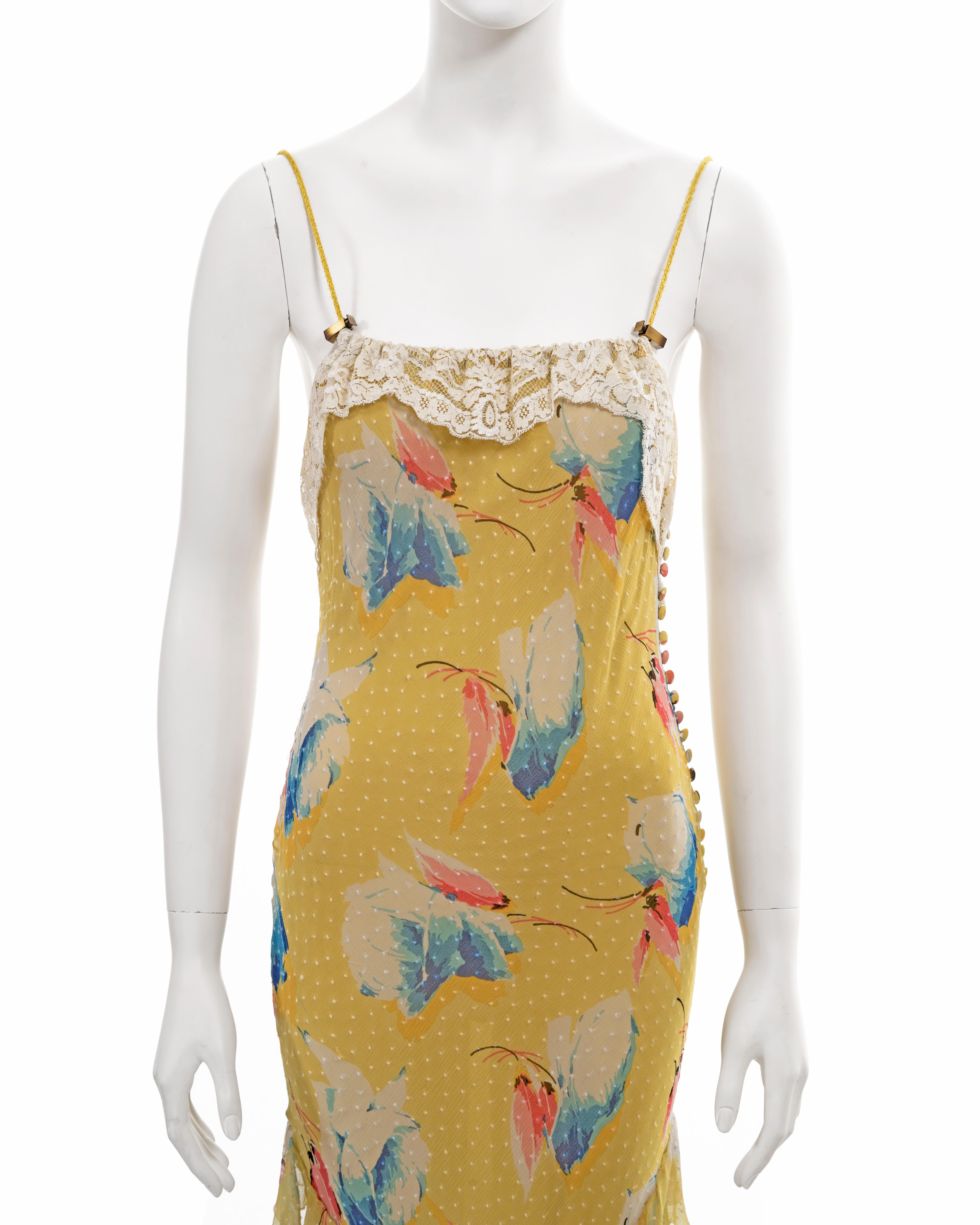 Christian Dior by John Galliano yellow floral silk evening dress, fw 2001 In Good Condition In London, GB